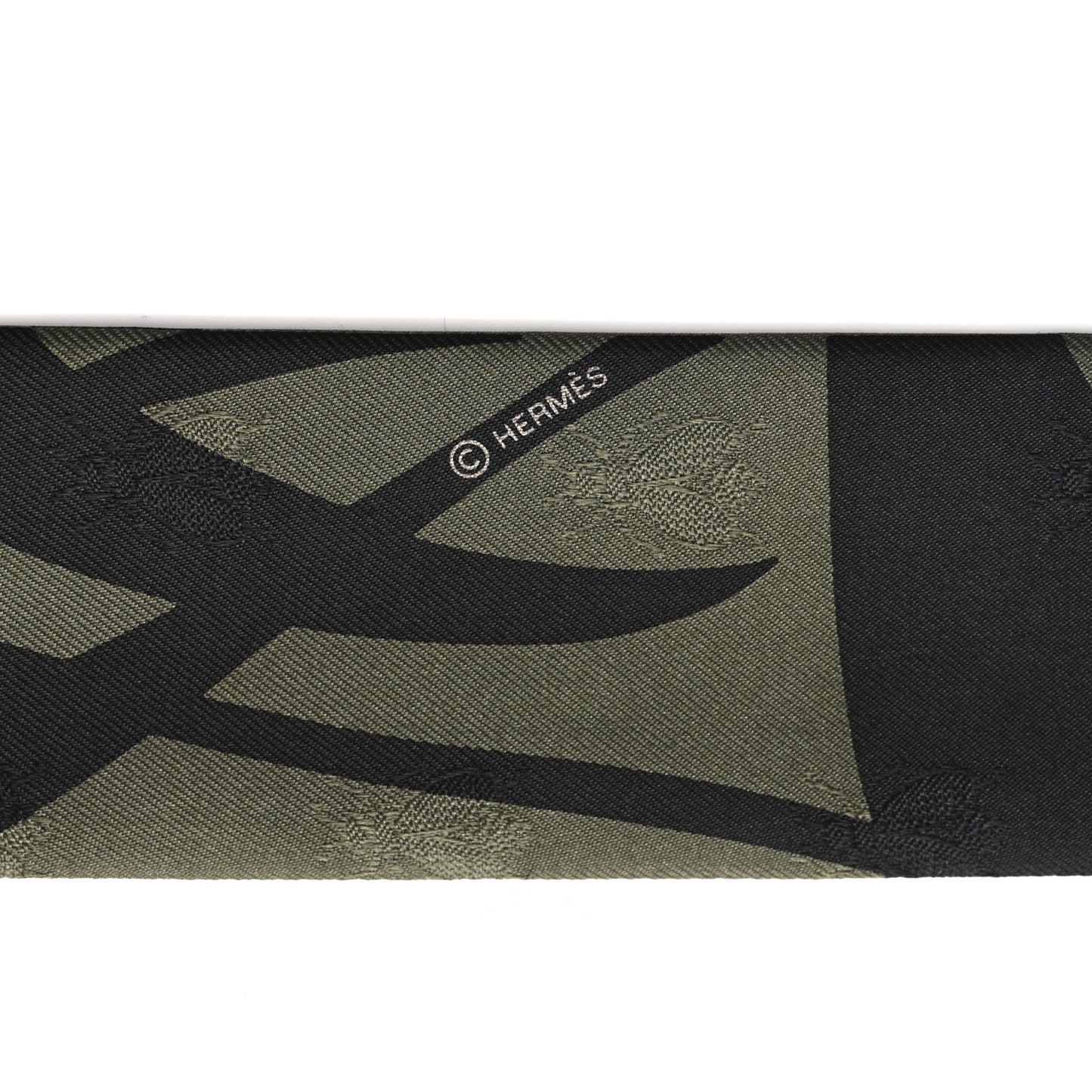 Silk Calfskin Bouquet Final Fringed Twilly Vert Loden Black