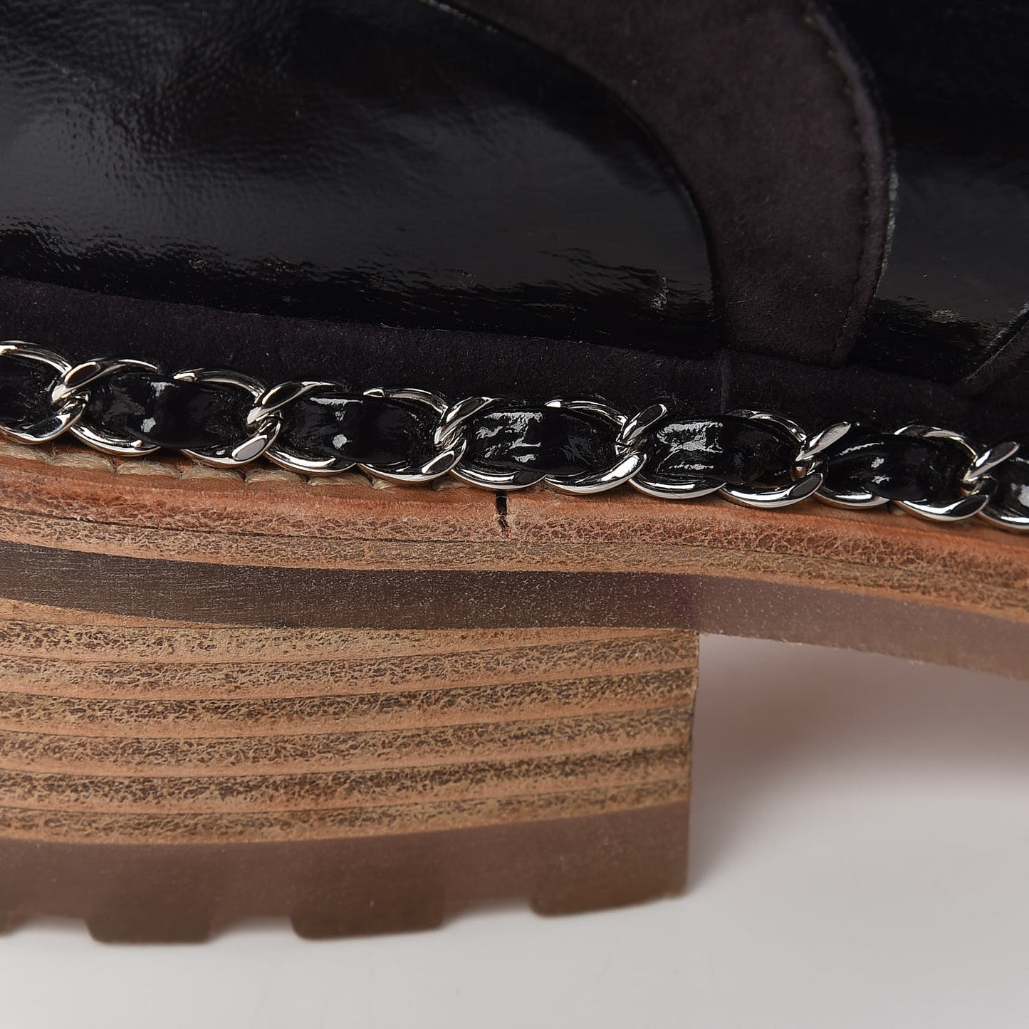 Patent Lace Up Chain Boots 38.5 Dark Brown
