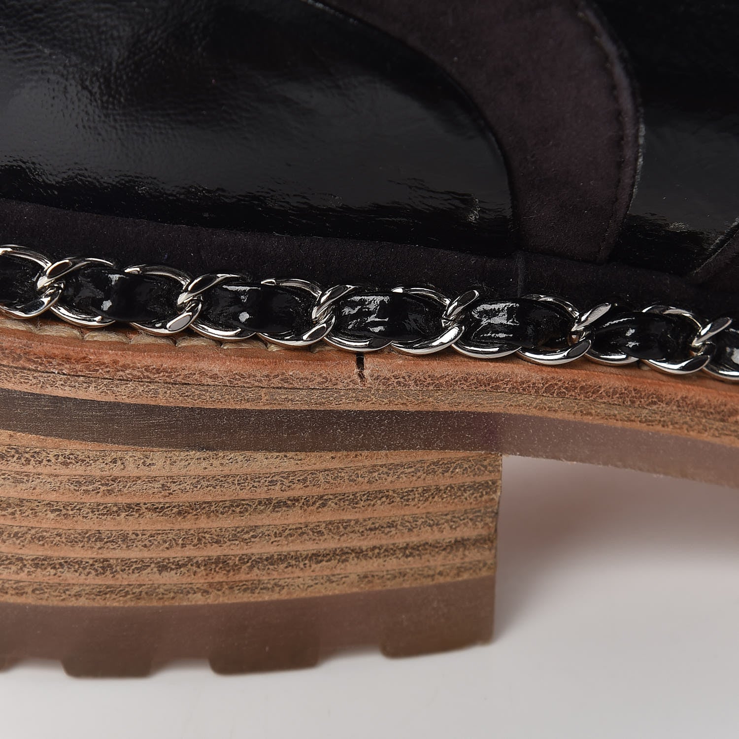 Chanel Patent Lace Up Chain Boots 38.5 Dark Brown 14 of 14