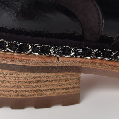 Chanel Patent Lace Up Chain Boots 38.5 Dark Brown 14 of 14