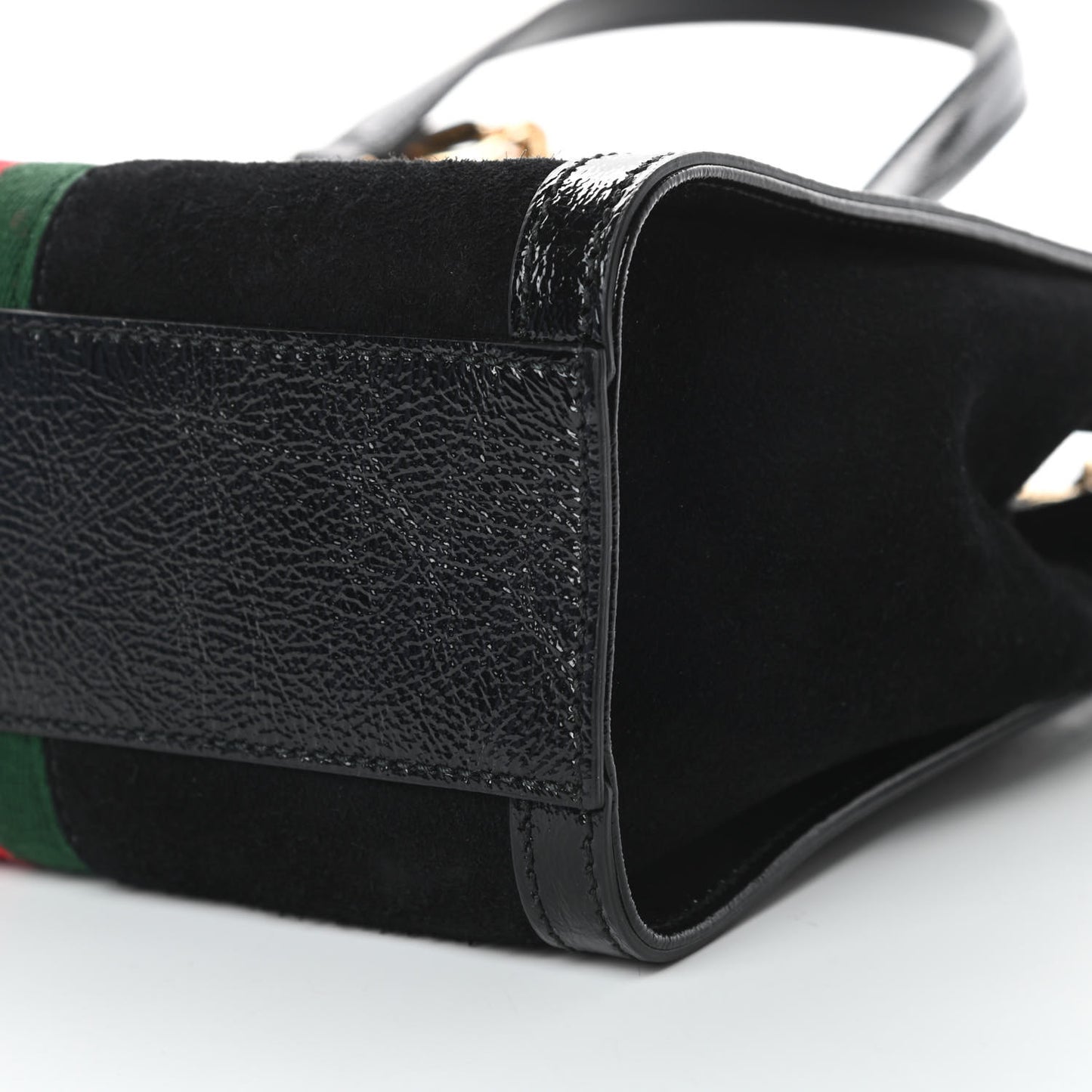 Suede Patent GG Web Small Ophidia Tote Bag Black