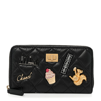 Chanel Aged Calfskin Quilted Small New York Charms 2.55 Reissue Zip Around Wallet Black 1 of 8