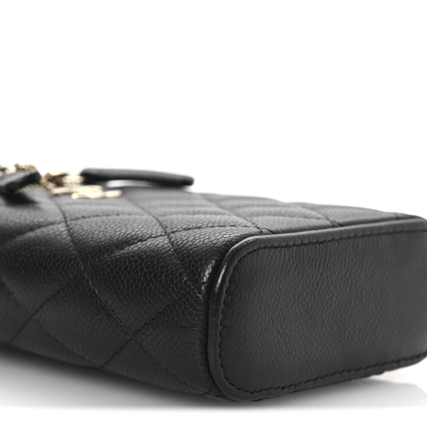 Caviar Quilted Small Vertical Coco Beauty Vanity Case With Chain Black