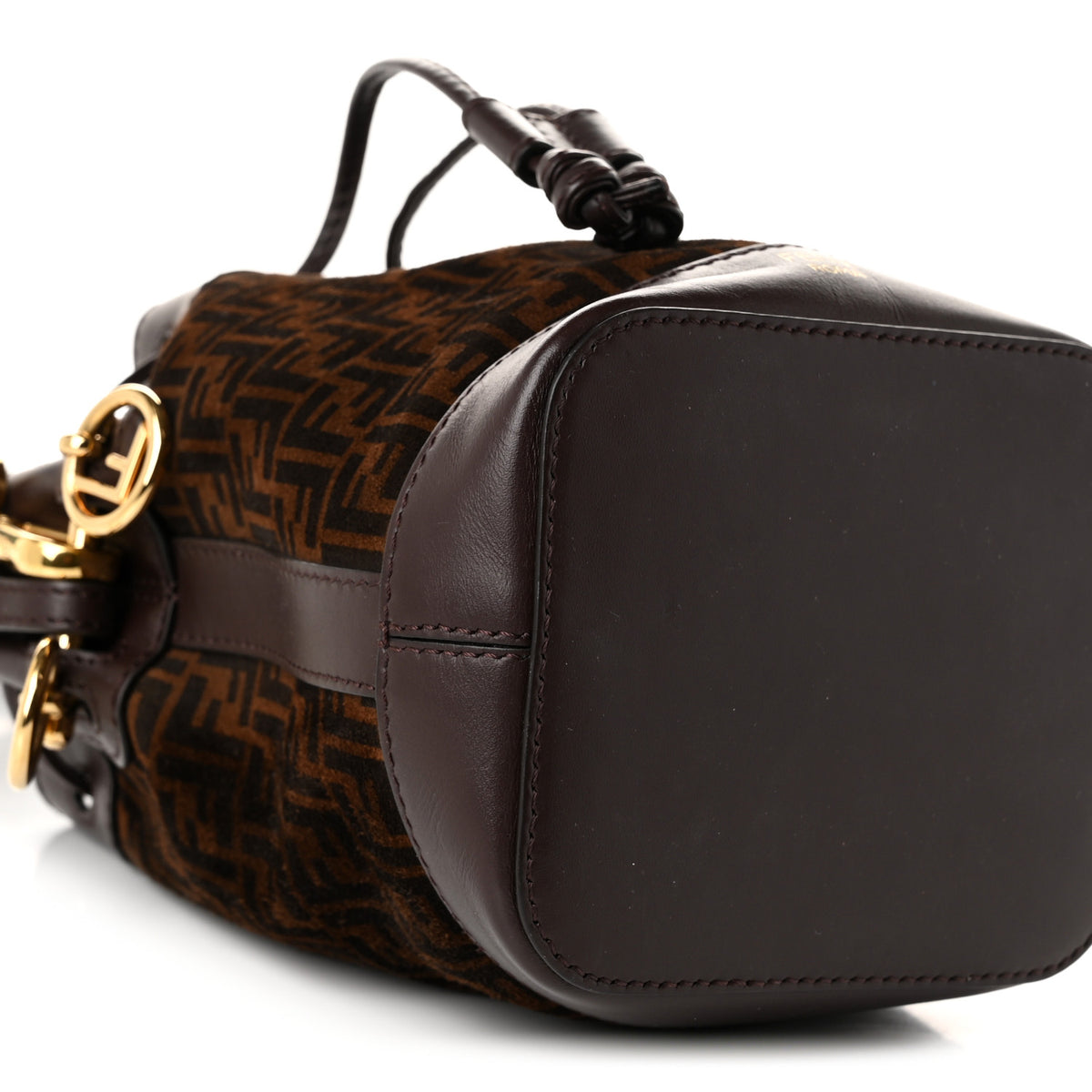Suede Vitello King F is Fendi Micro FF Mini Mon Tresor Bucket Bag Sigaro Marrone Ebano