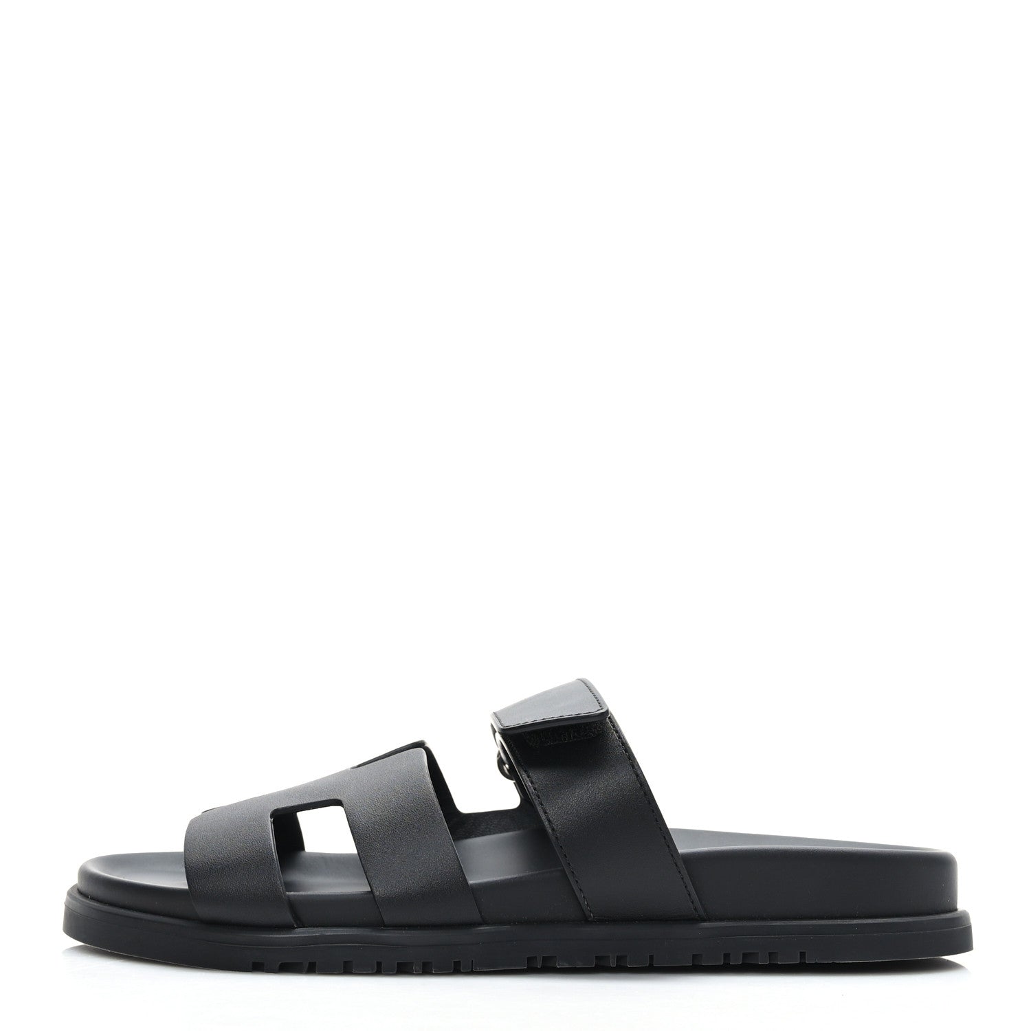 Hermes Calfskin Womens Chypre Sandals 38.5 Black 1 of 9