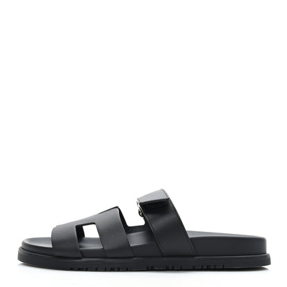 Hermes Calfskin Womens Chypre Sandals 38.5 Black 1 of 9