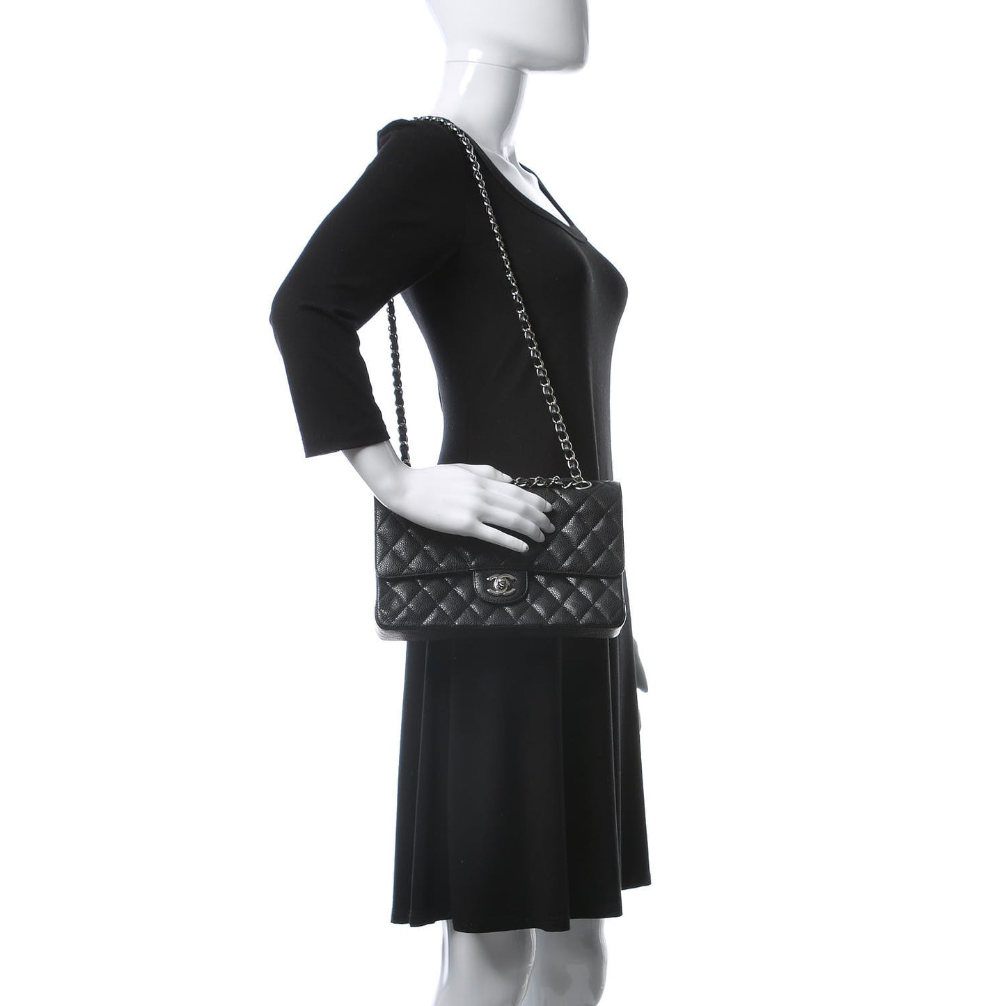 Caviar Quilted Medium Double Flap Black