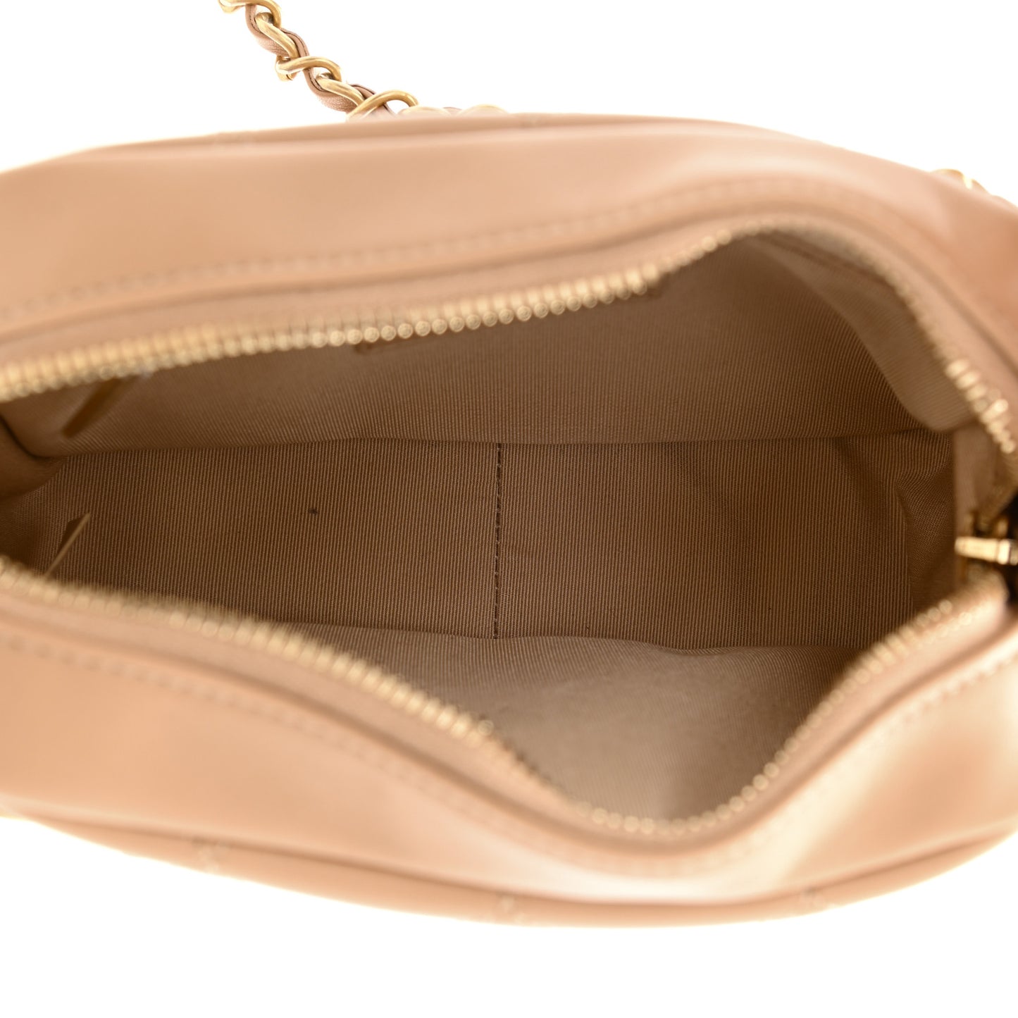 Calfskin Quilted Enchained Camera Case Bag Beige