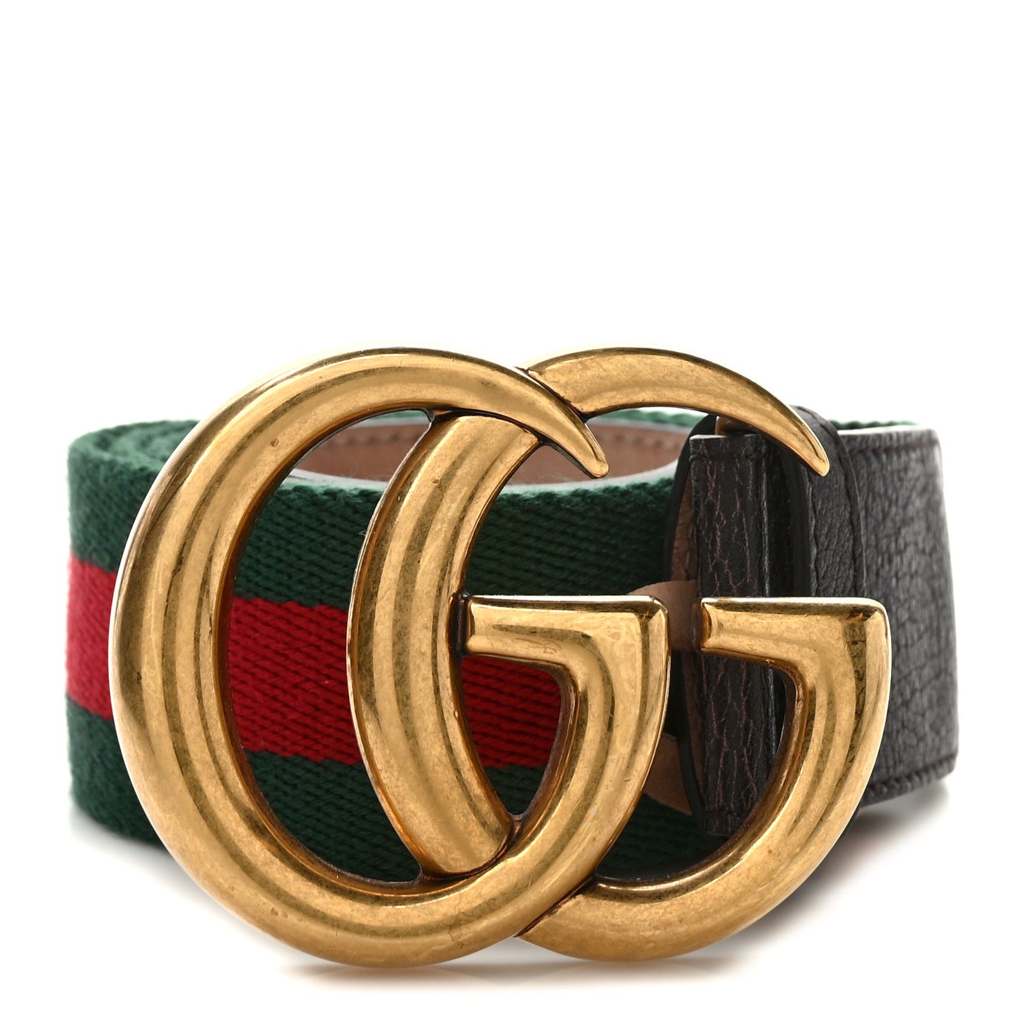 Nylon Calfskin Double G Web 40mm Belt 85 34 Green Red Dark Cocoa