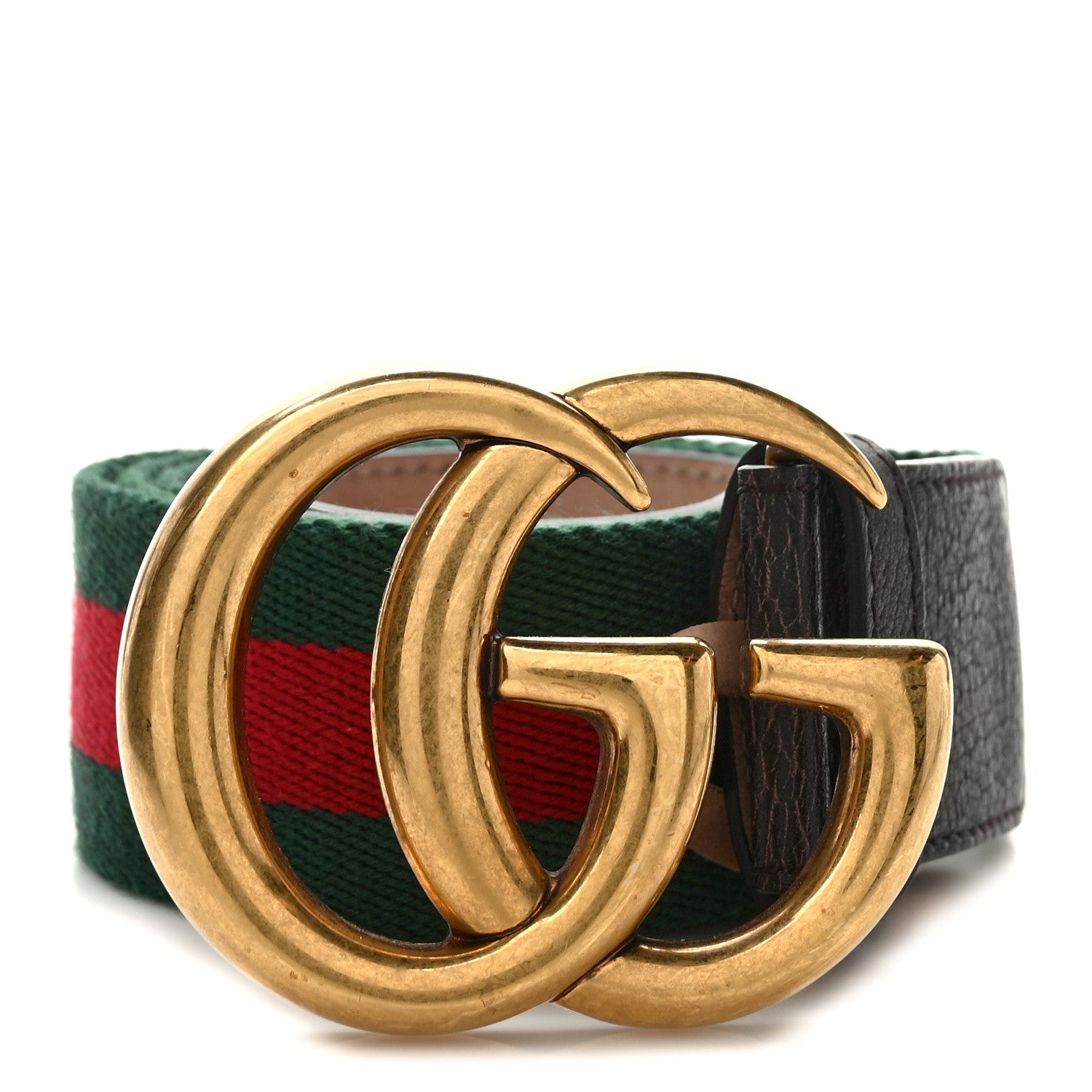 Gucci Nylon Calfskin Double G Web 40mm Belt 85 34 Green Red Dark Cocoa 1 of 4