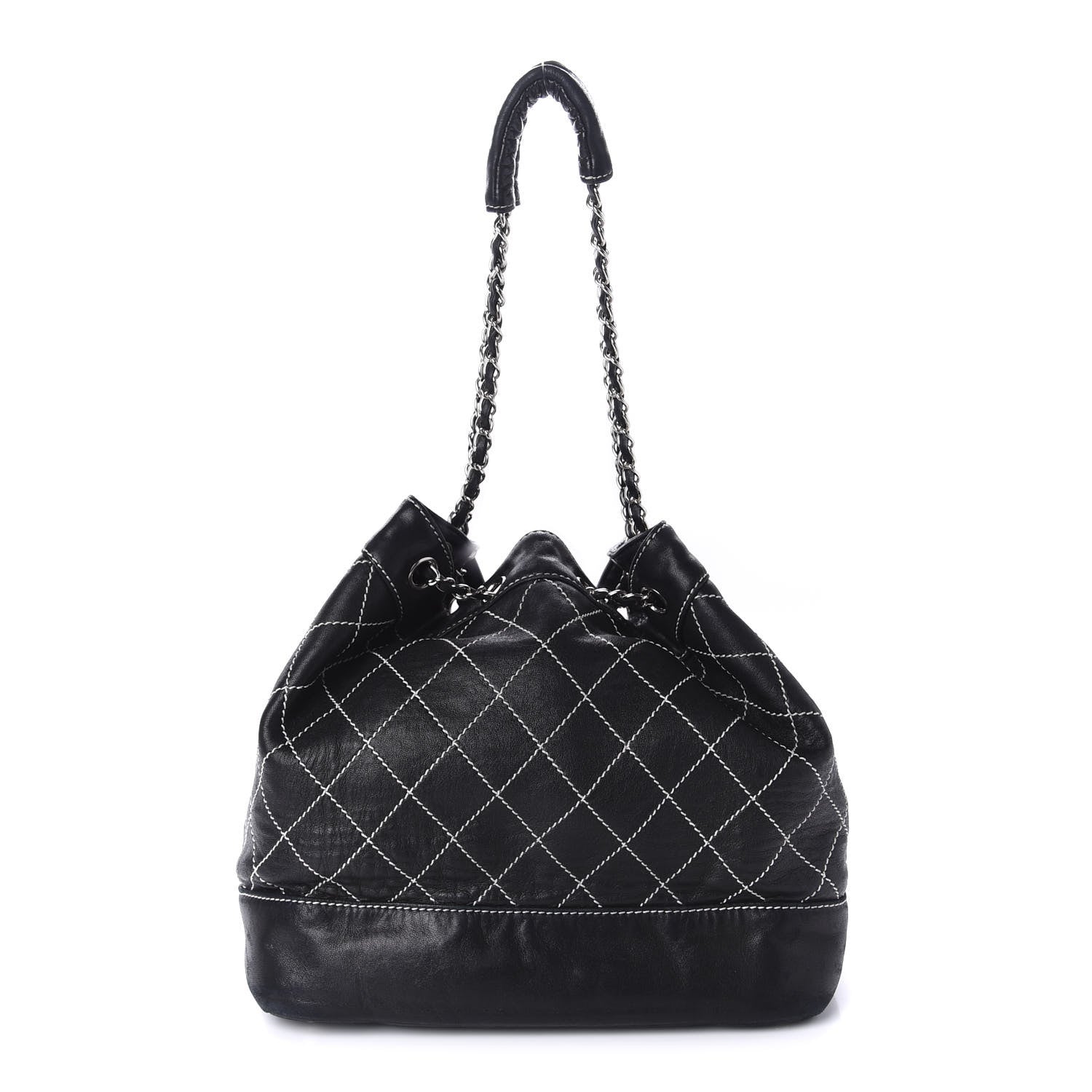 Chanel Lambskin Contrast Stitch Large Drawstring Tote Black 1 of 18