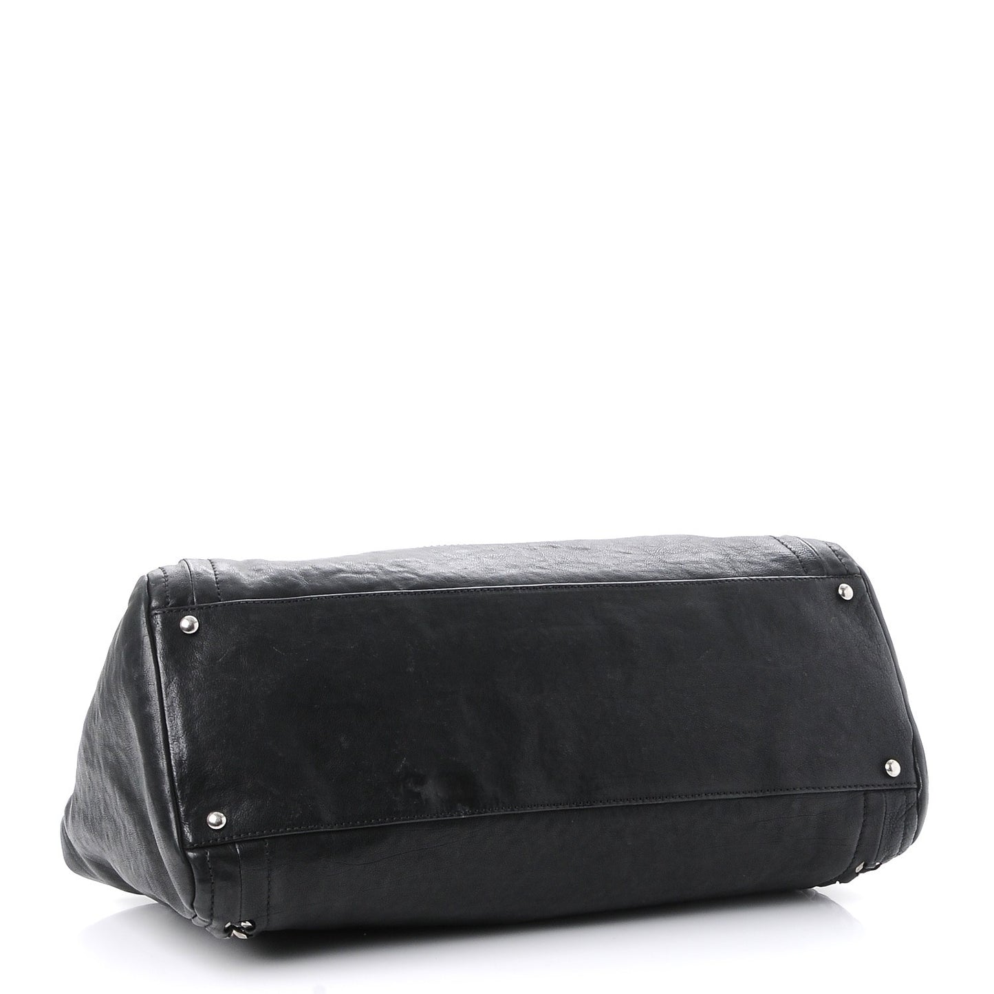 Glazed Calfskin East West Modern Chain Tote Black