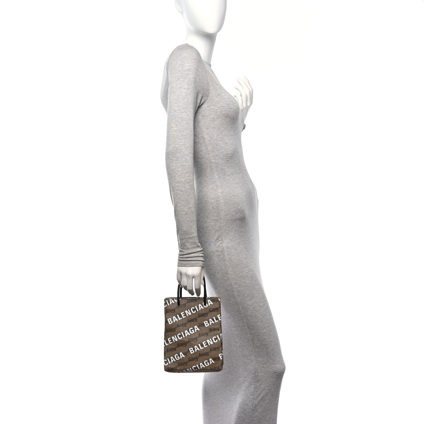Coated Canvas BB Monogram Allover Logo Shopping Bag Beige Brown Black