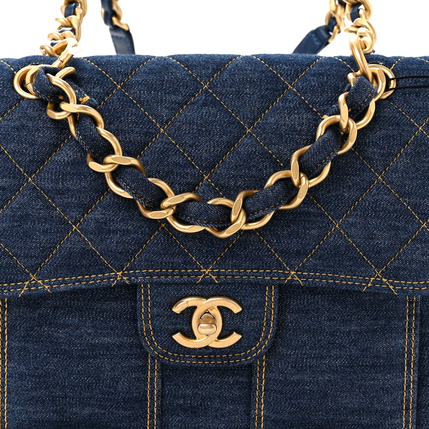 Chanel Denim Quilted Double You Backpack Blue Golden 8 of 10