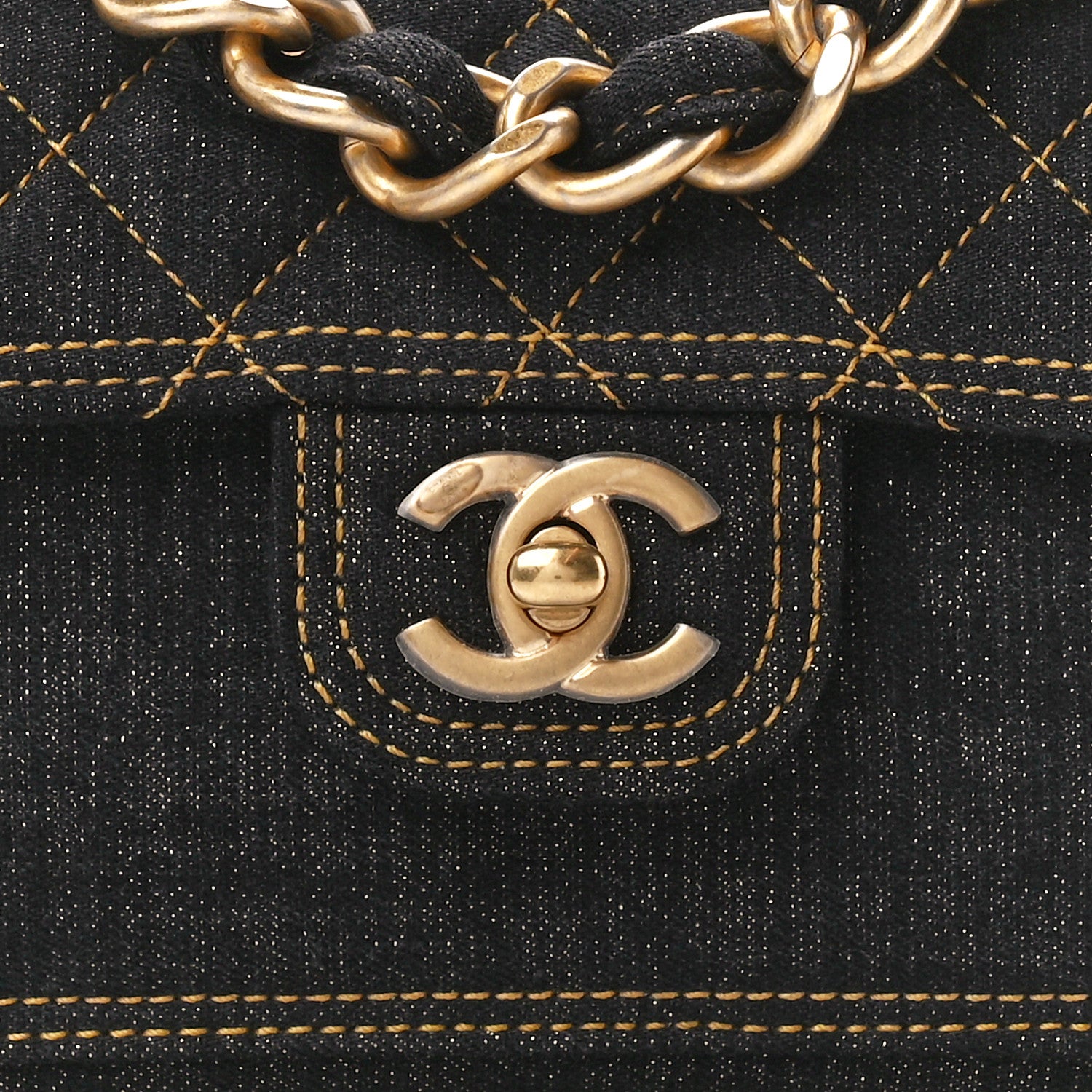 Chanel Denim Quilted Double You Mini Flap Black Golden 8 of 11