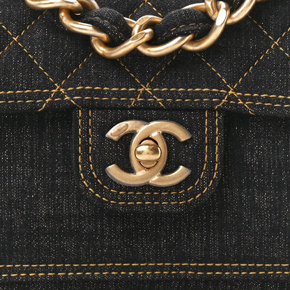 Chanel Denim Quilted Double You Mini Flap Black Golden 8 of 11