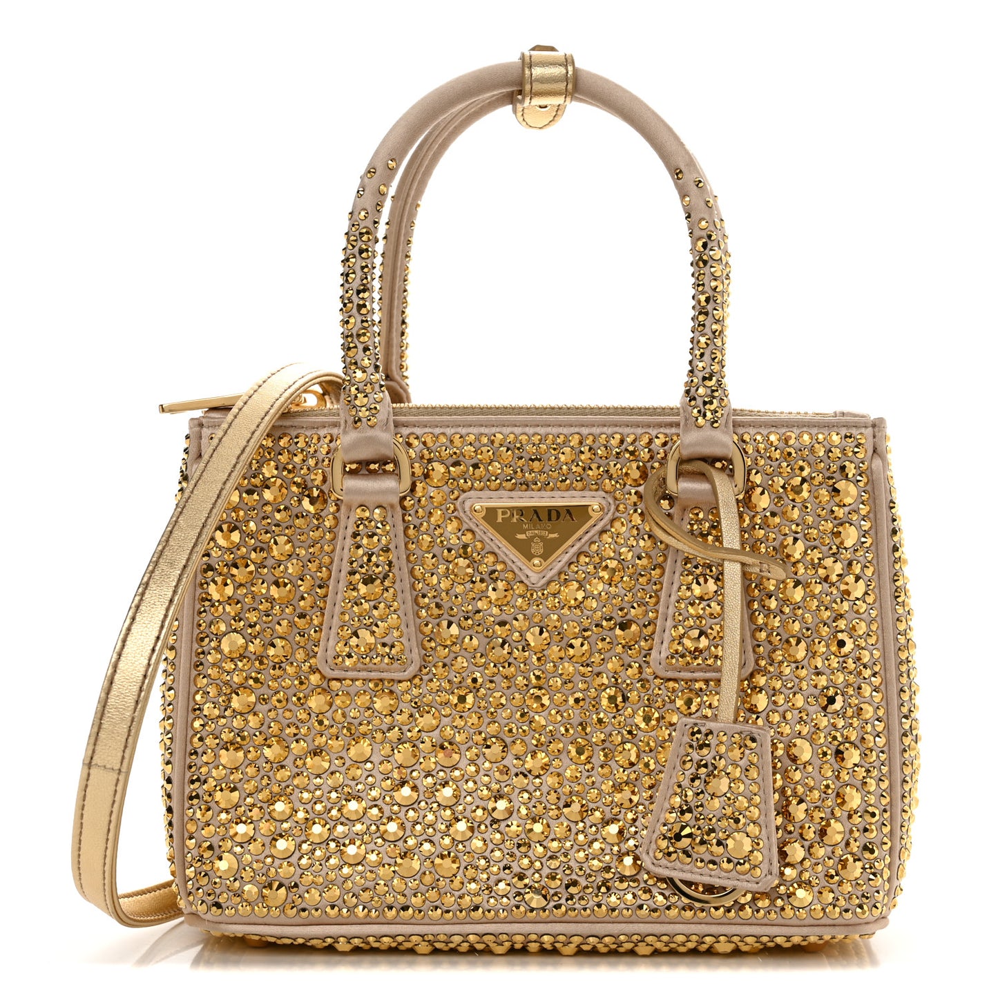 Satin Crystal Mini Galleria Double Zip Tote Platino