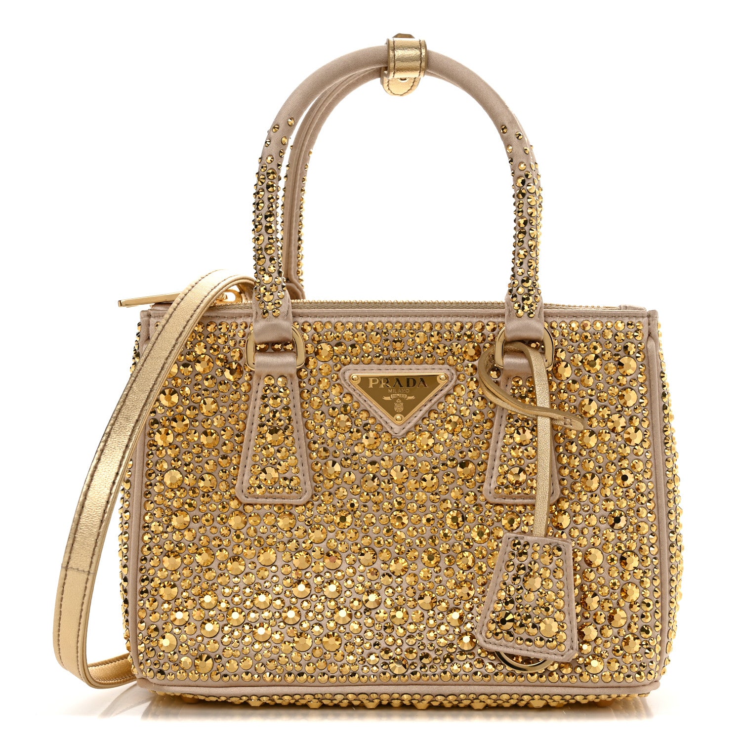Prada Satin Crystal Mini Galleria Double Zip Tote Platino 1 of 10