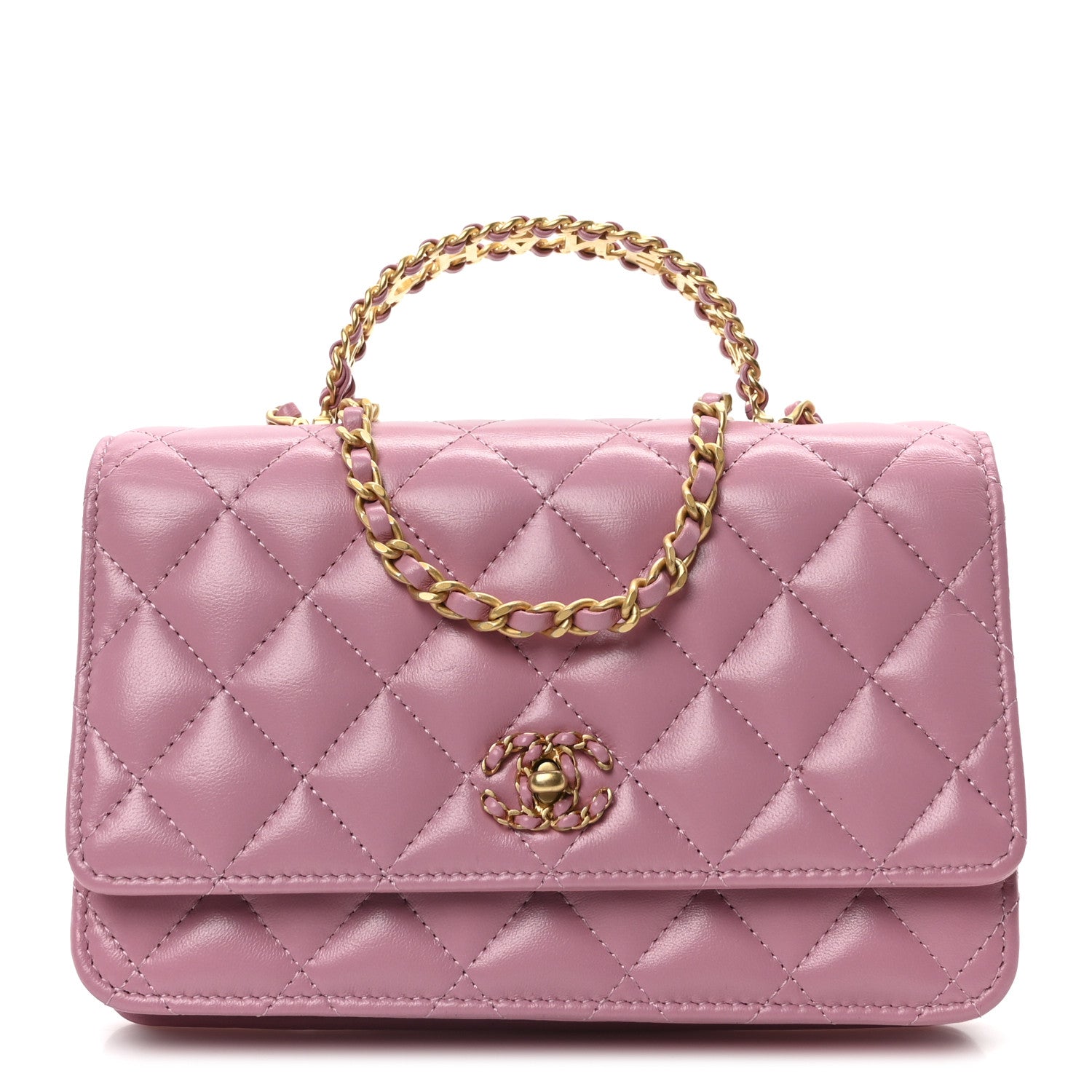 Chanel Lambskin Quilted Strass On Top Wallet On Chain Pink 1 of 12