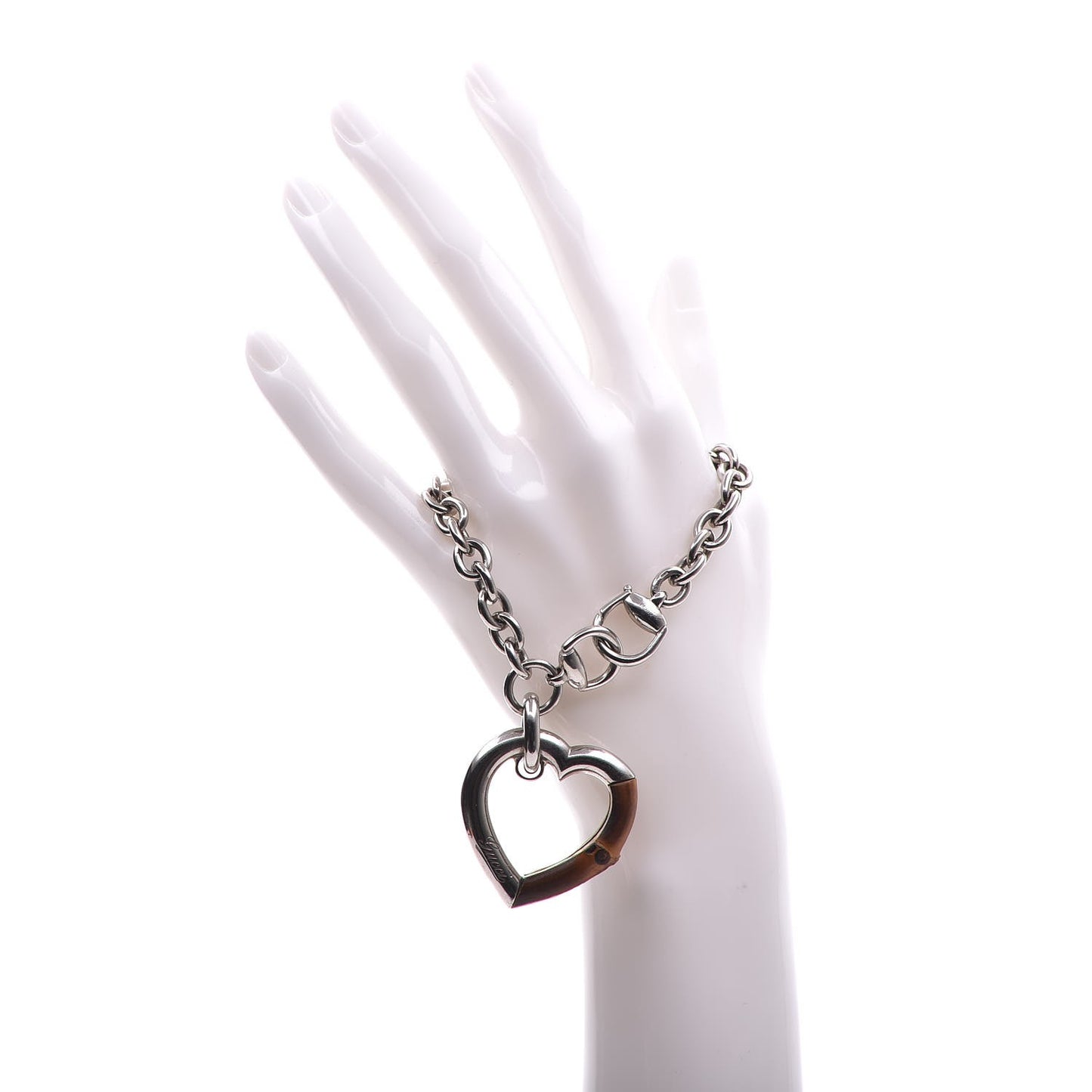 Sterling Silver Bamboo Heart Horsebit Bracelet