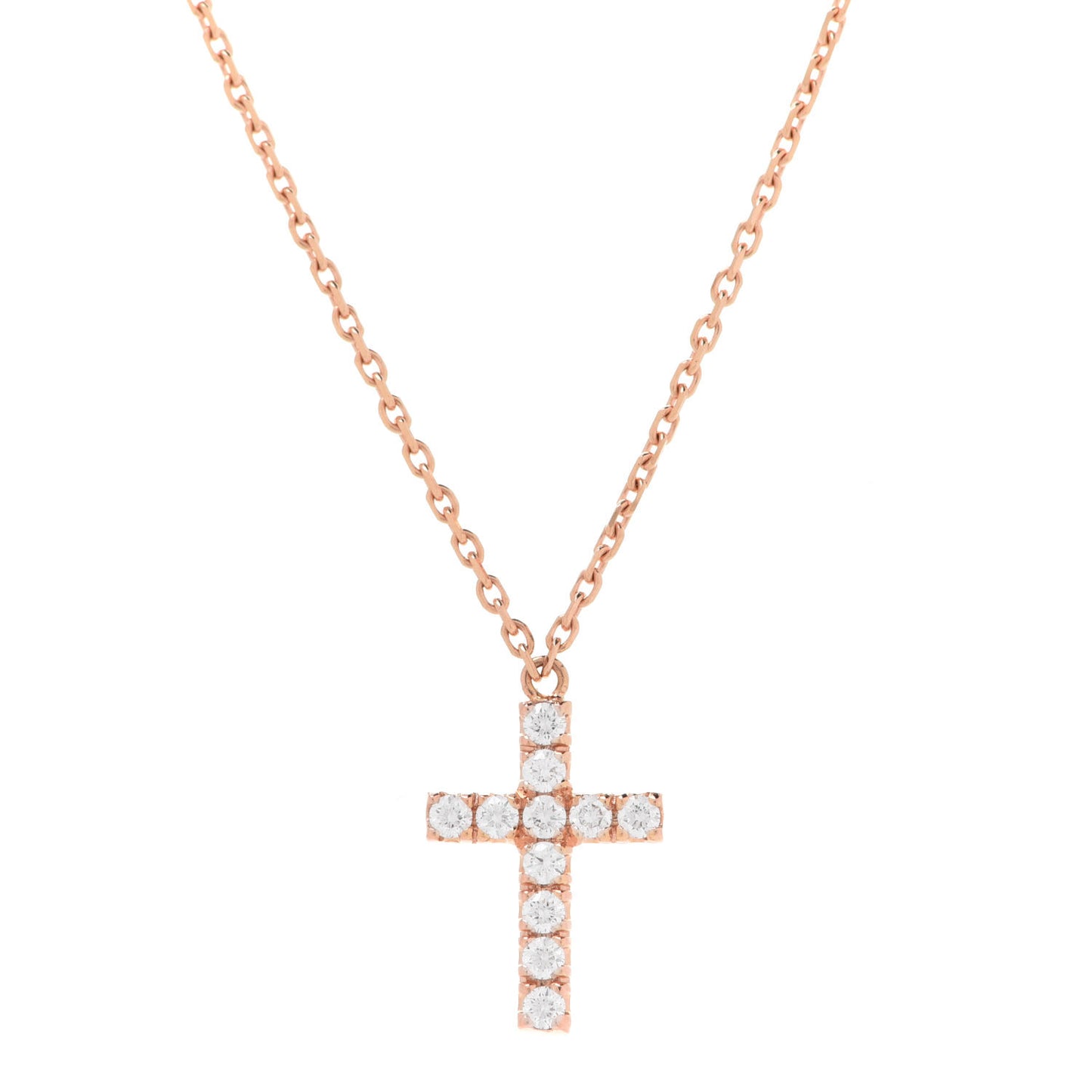18K Pink Gold Diamond Symbols Cross Pendant Necklace