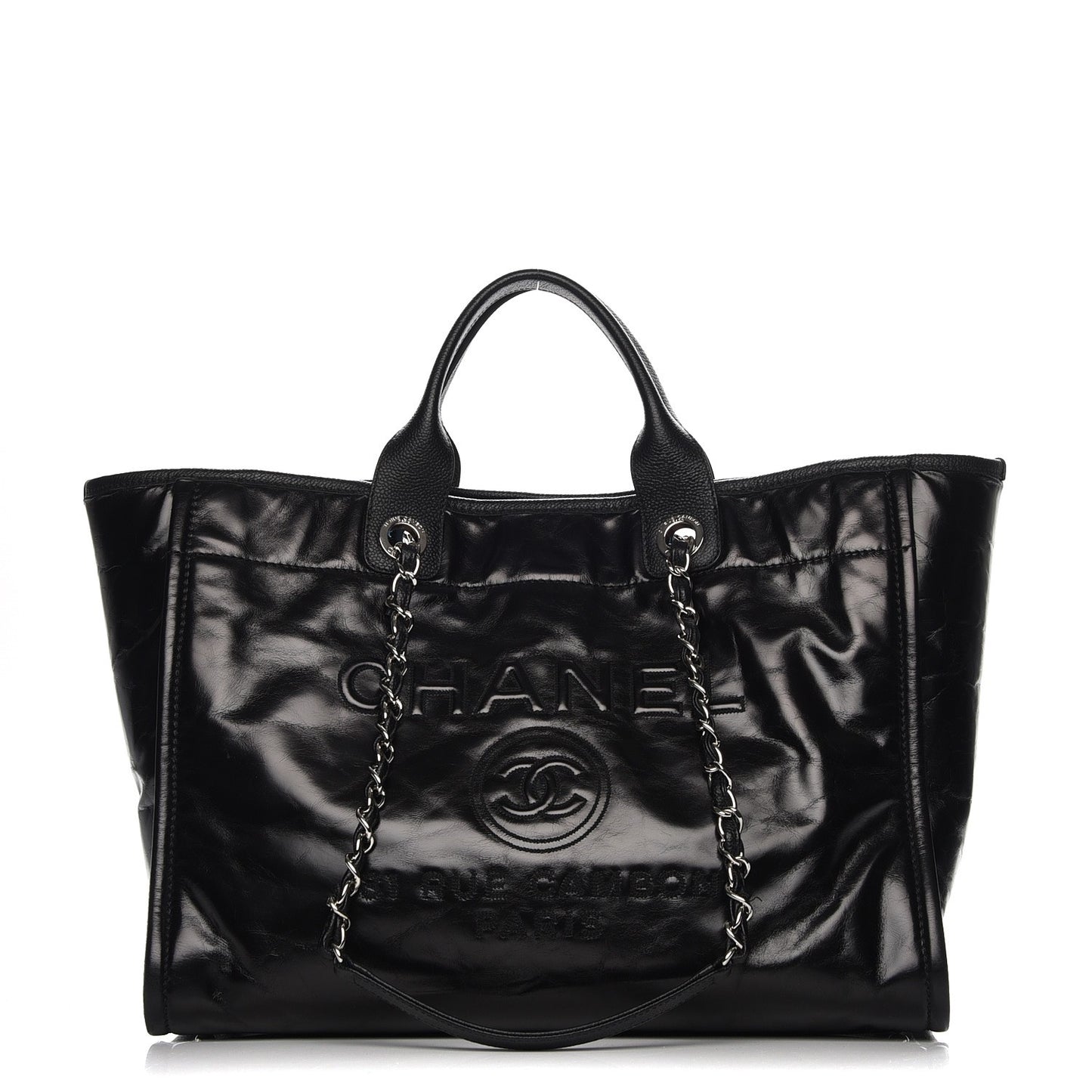Glazed Calfskin Large Deauville Tote Black