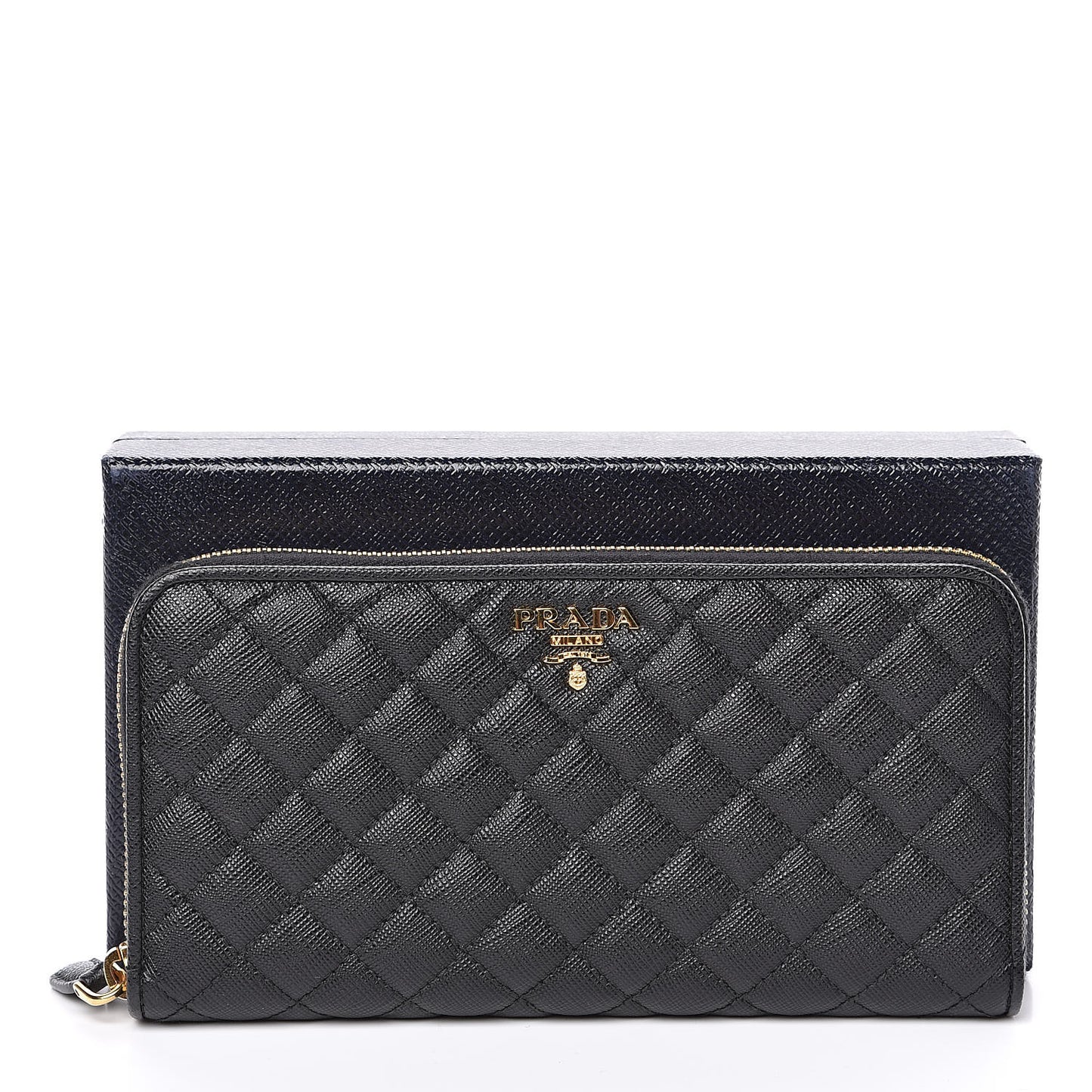 Saffiano Quilted Zip Around Wallet Black