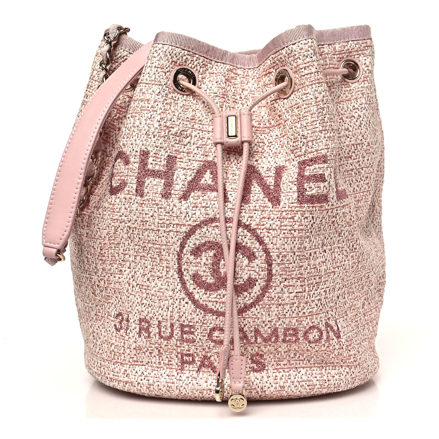 Lurex Boucle Deauville Drawstring Bag Pink
