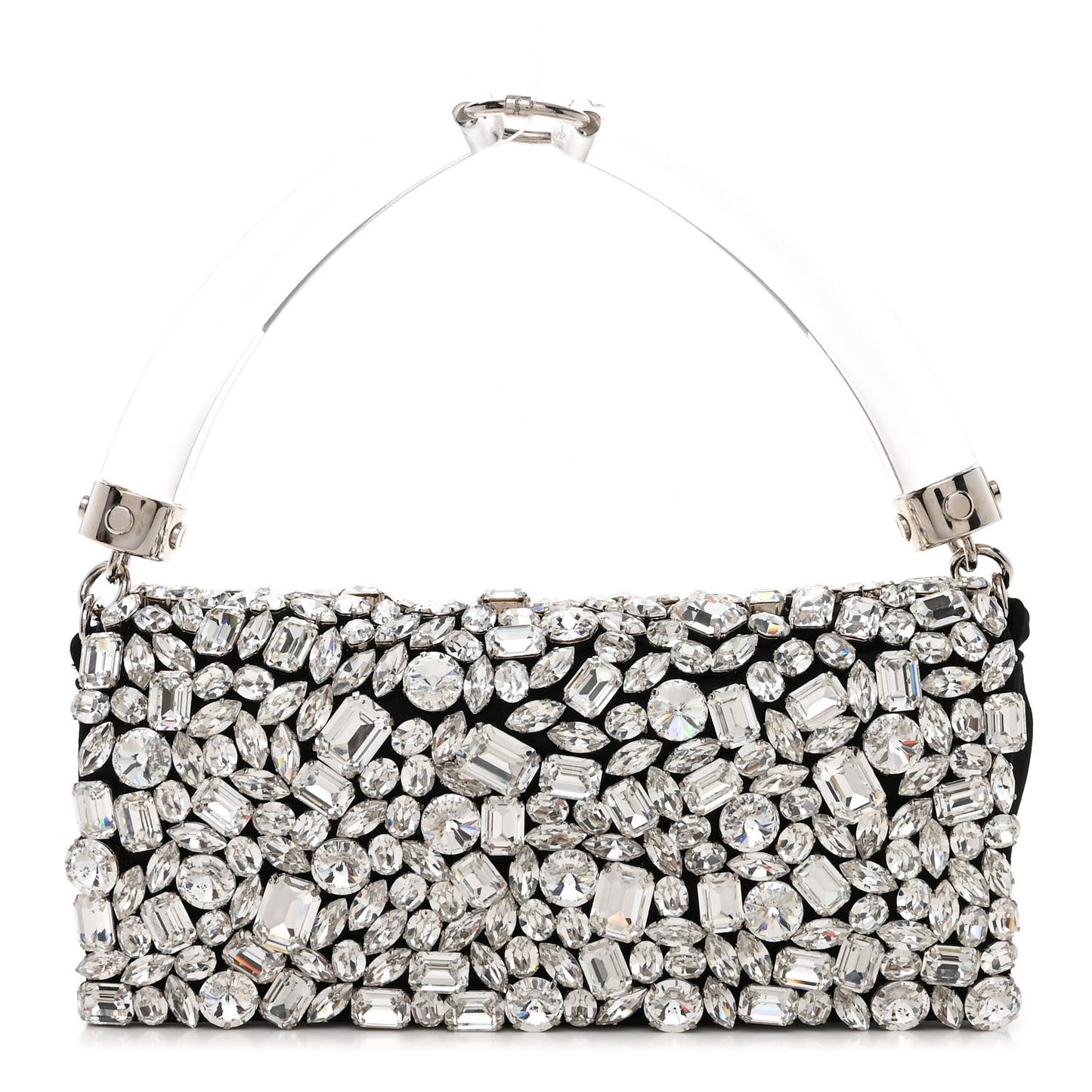 Satin Jeweled Clutch Black Silver