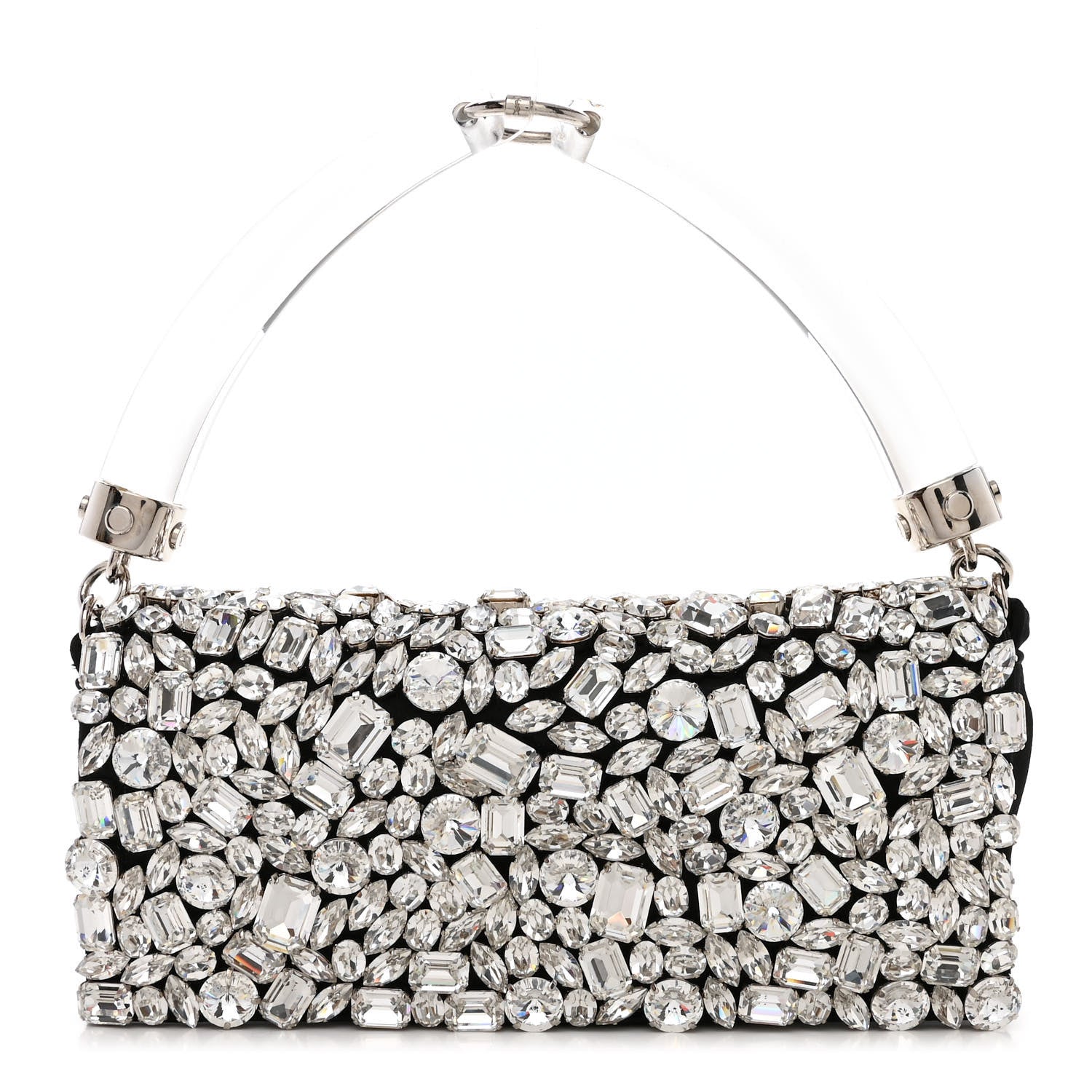 Saint Laurent Satin Jeweled Clutch Black Silver 1 of 11