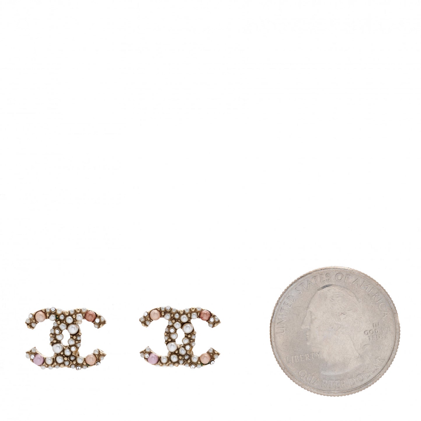 Pearl Crystal CC Charms Stud Earrings Light Gold Pink