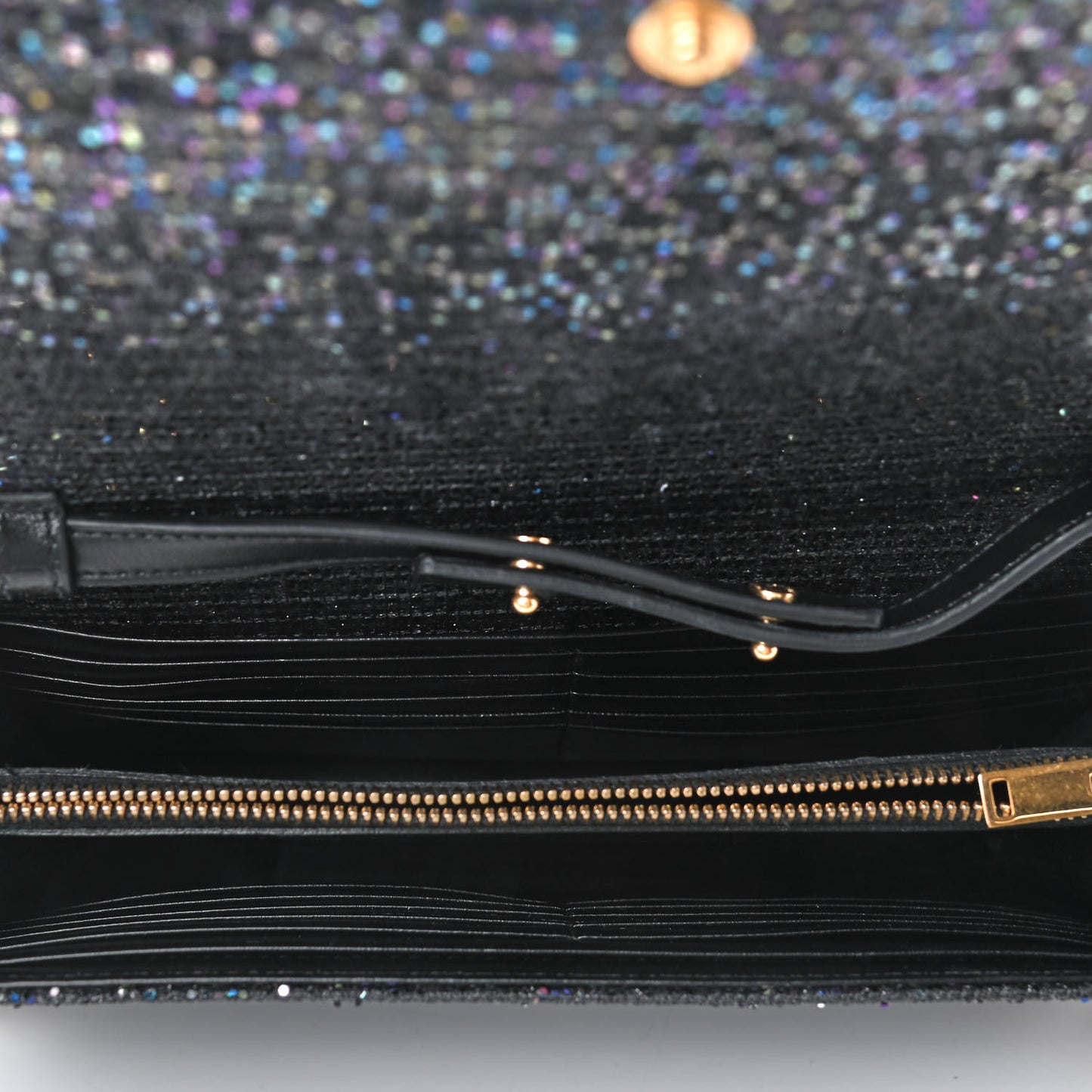 Glitter Classic Monogram Chain Wallet Black Multicolor