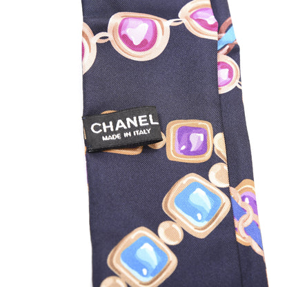 Chanel Silk Pearl CC Chain Slim Bandeau Scarf Navy Blue 3 of 3