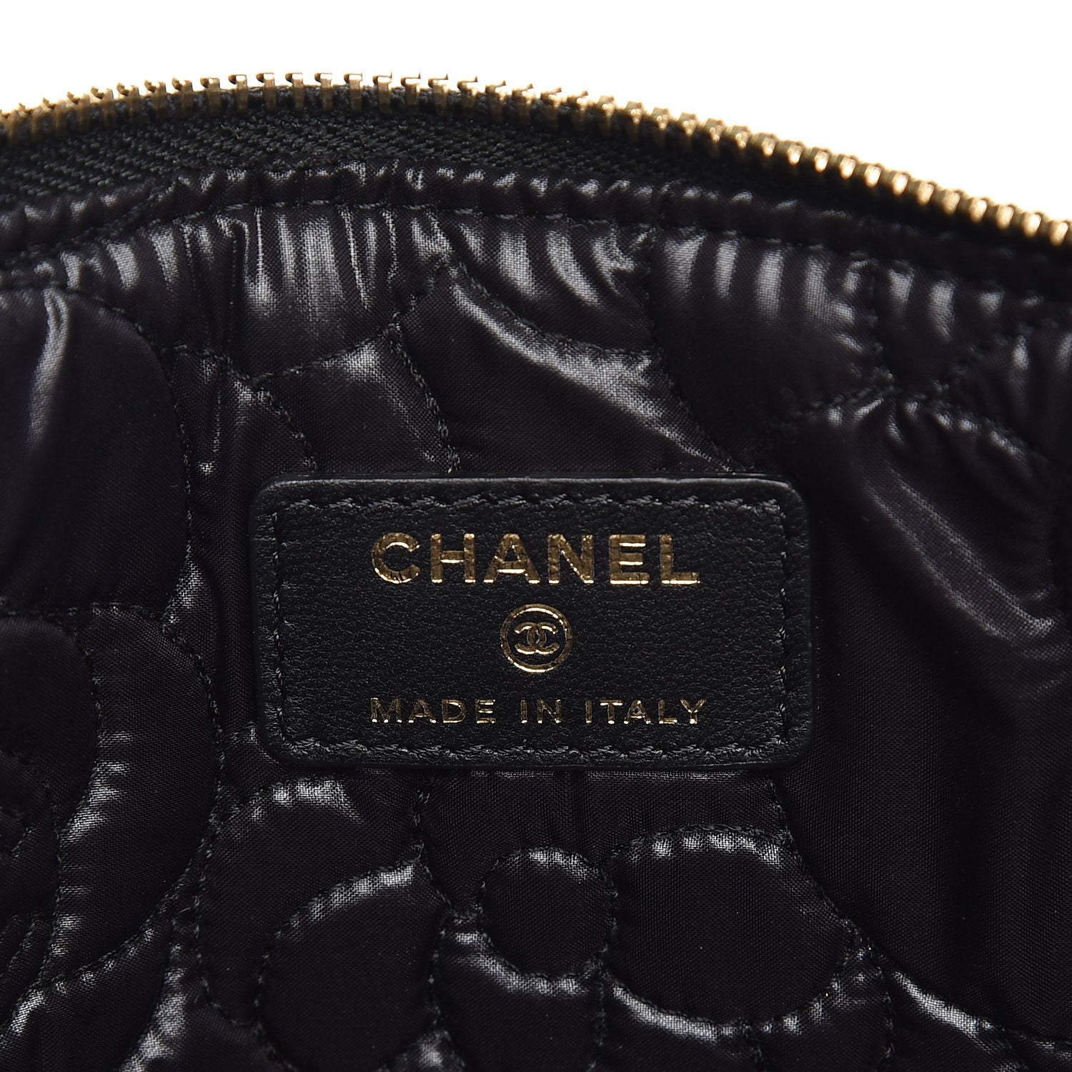 Chanel Lambskin Camellia Embossed Medium Cosmetic Case Black Gold 6 of 7