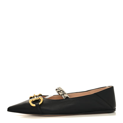 Gucci Nappa Lumiere Deva Horsebit Chain Embellished Flats 36 Black 1 of 9