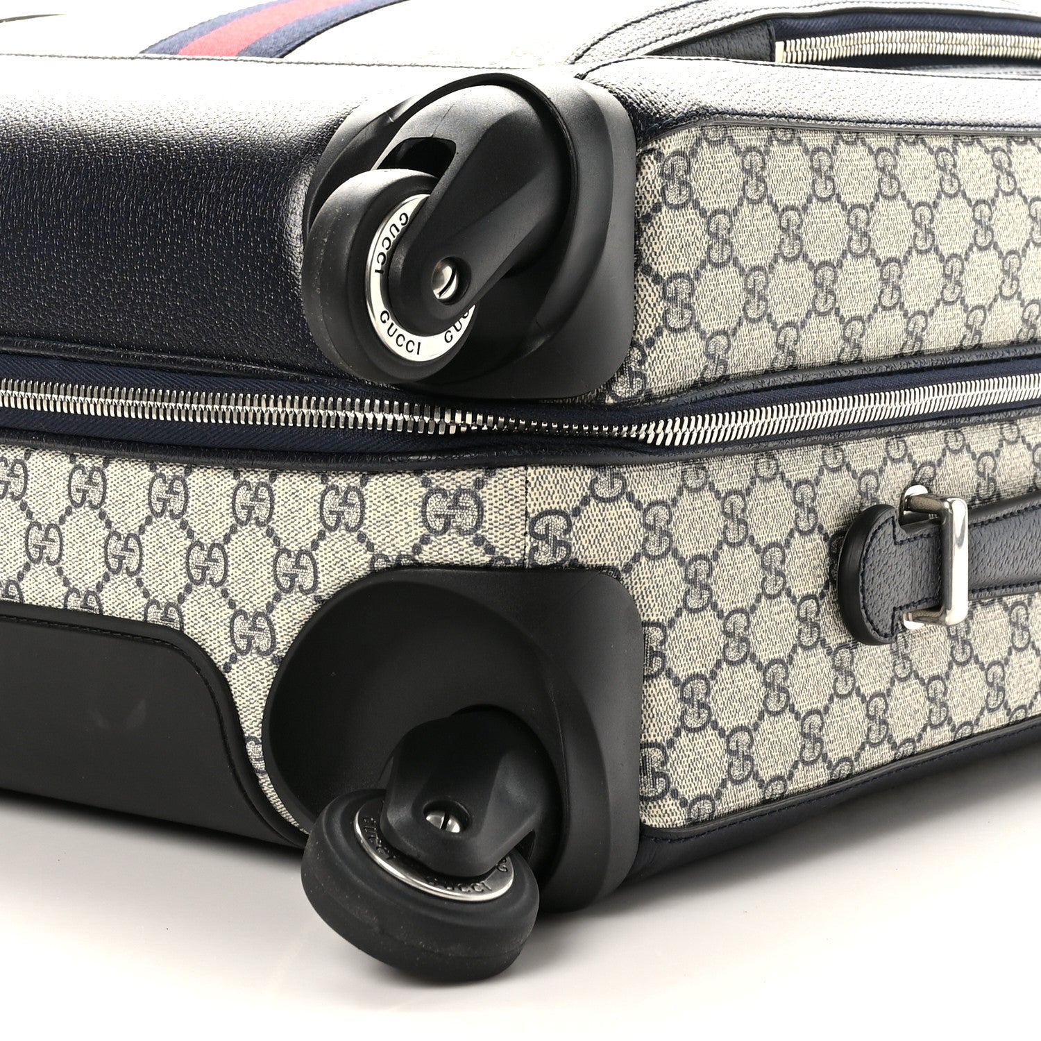 Gucci GG Supreme Monogram Textured Dollar Calfskin Web Small Savoy Cabin Trolley Beige Blue 8 of 8