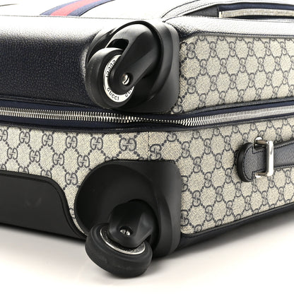 Gucci GG Supreme Monogram Textured Dollar Calfskin Web Small Savoy Cabin Trolley Beige Blue 8 of 8