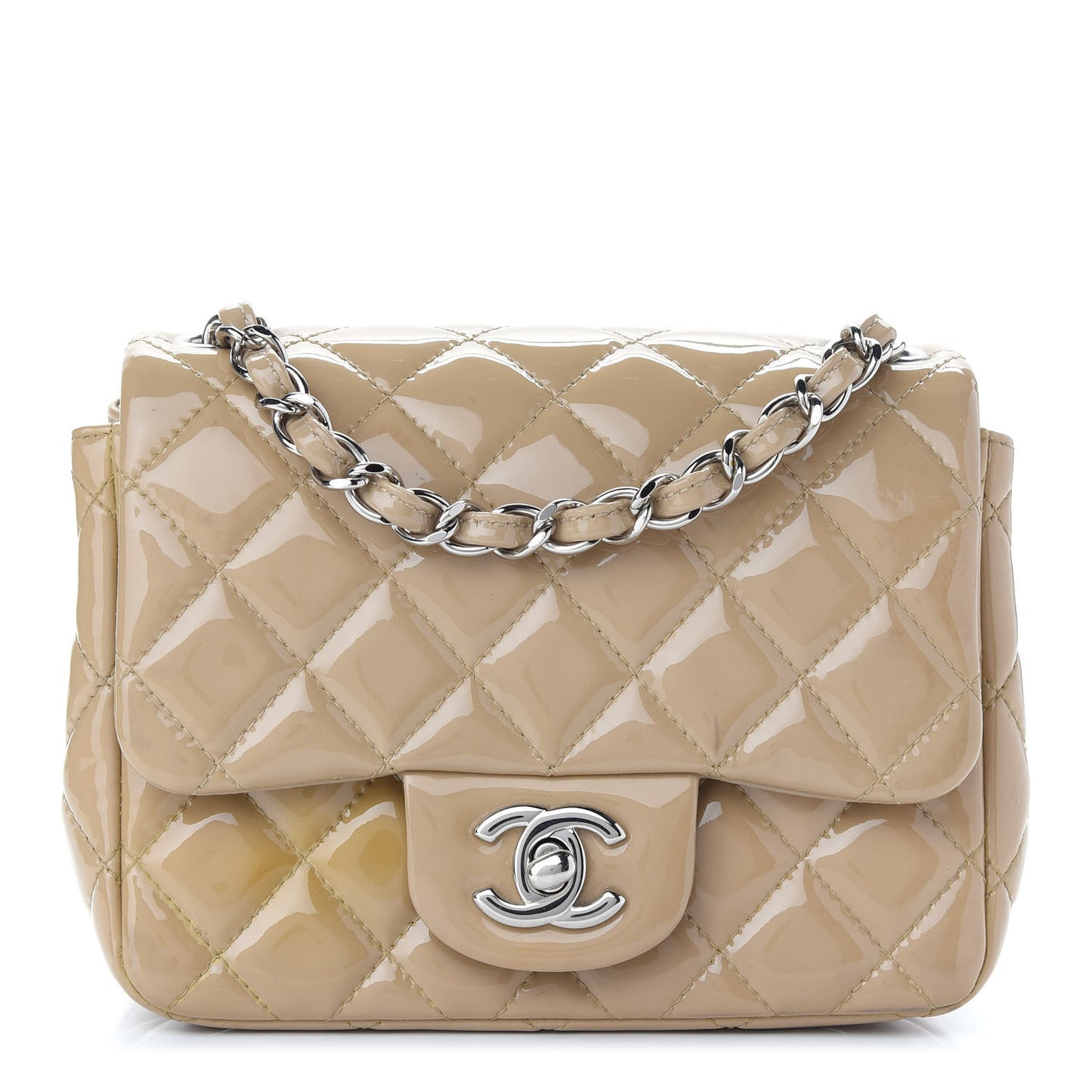 Patent Quilted Mini Square Flap Beige