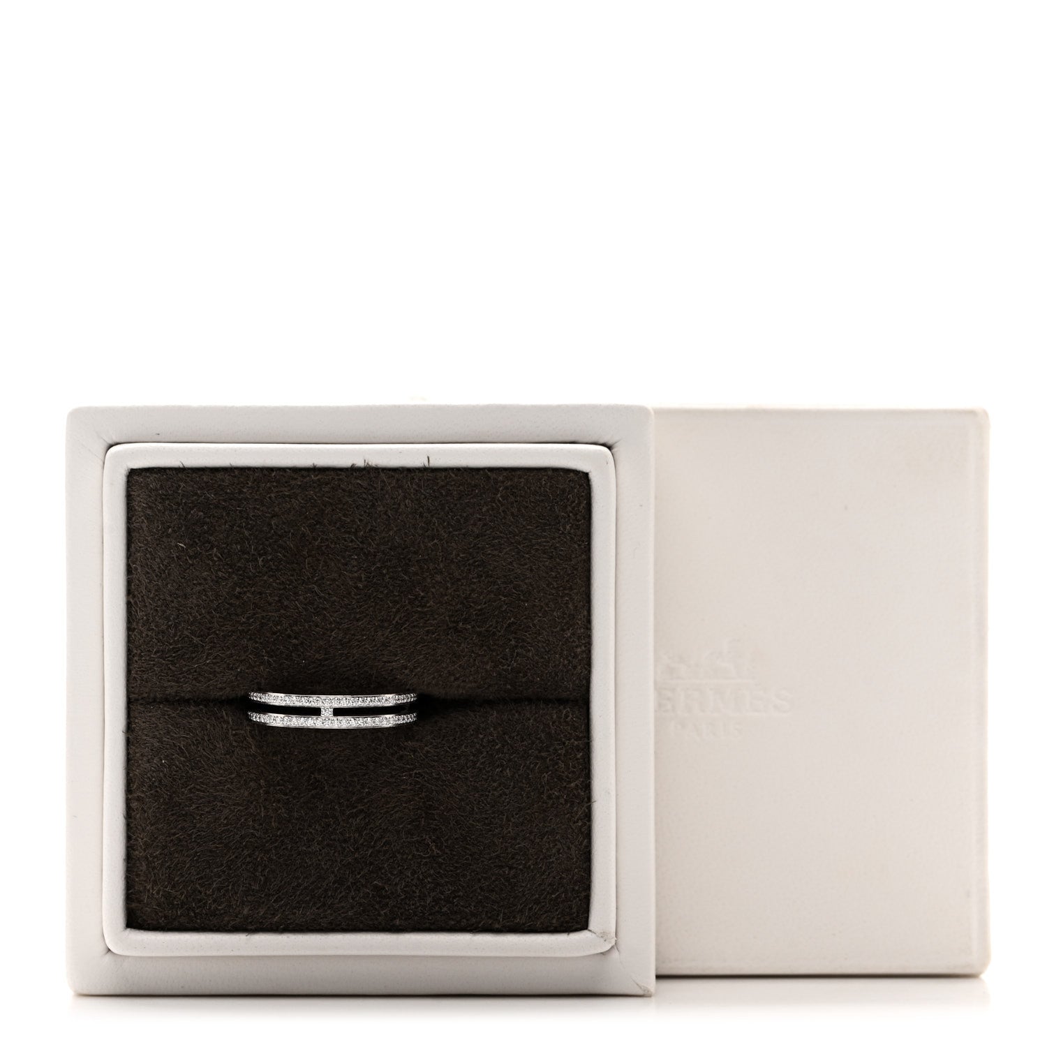 Hermes 18K White Gold Diamond Ariane Wedding Band Ring 52 6 5 of 5