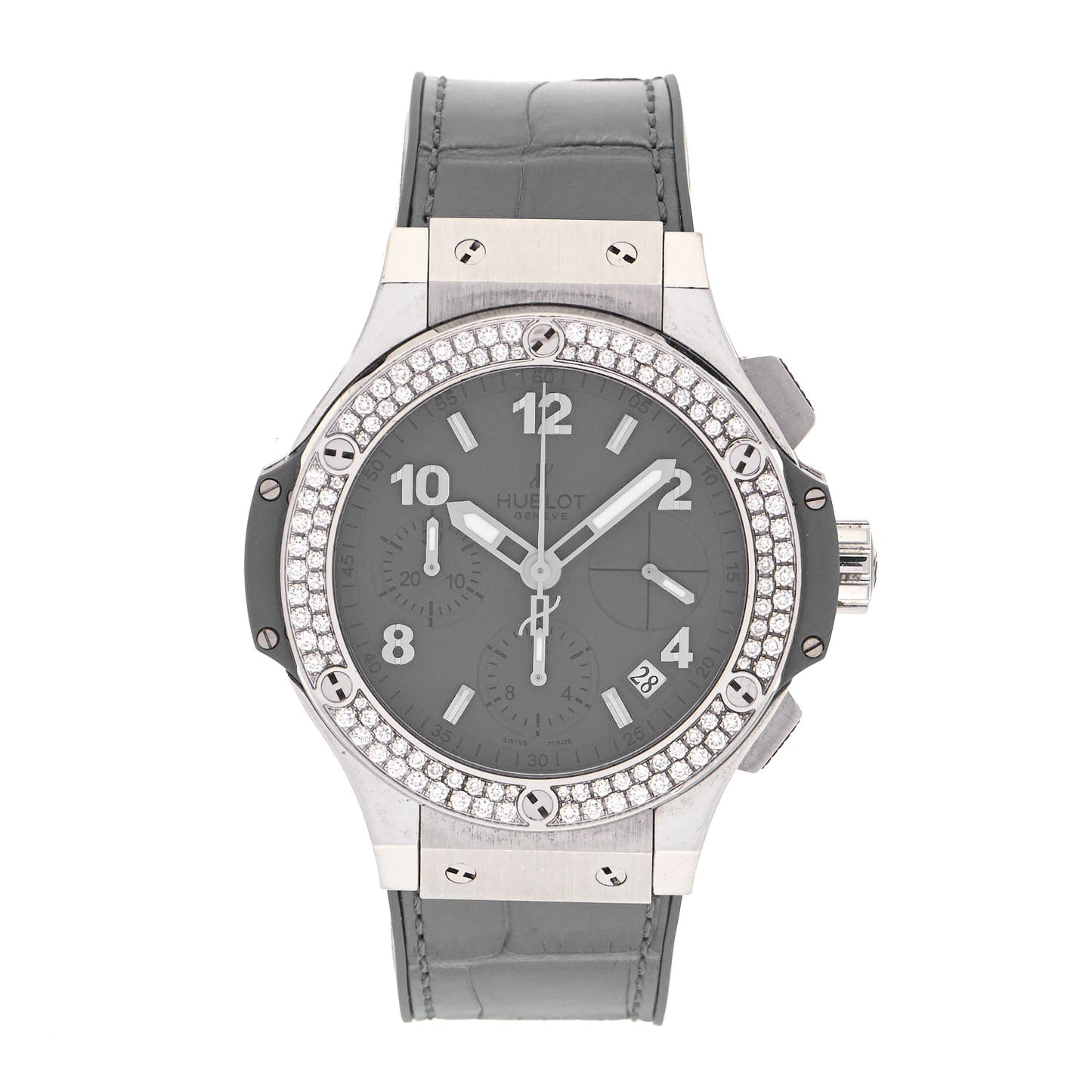 Stainless Steel Alligator Diamond Pave Bezel 41mm Big Bang Automatic Watch Grey 342.ST.5010.LR.1104
