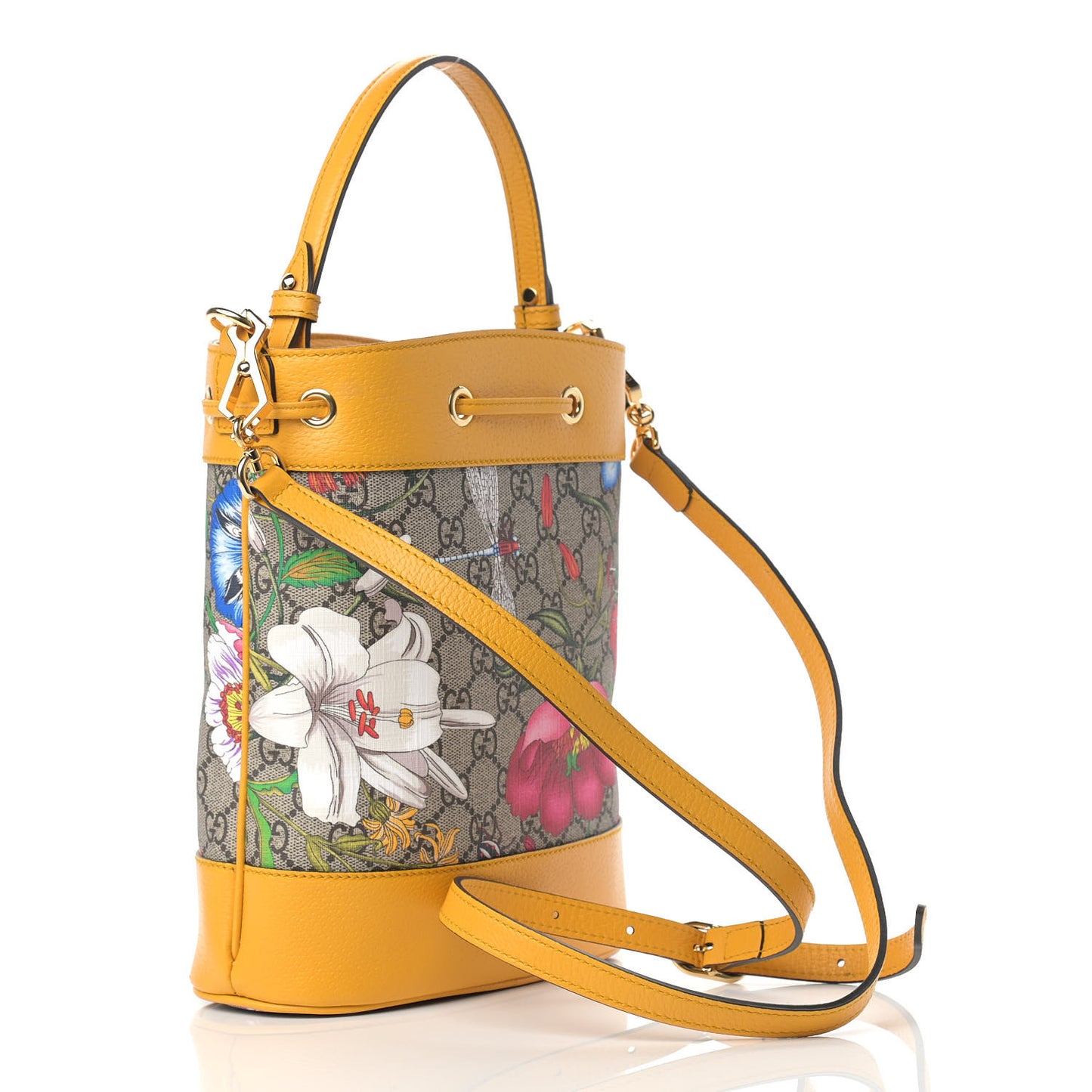 GG Supreme Monogram Flora Small Ophidia Bucket Bag Beige Multicolor Crop