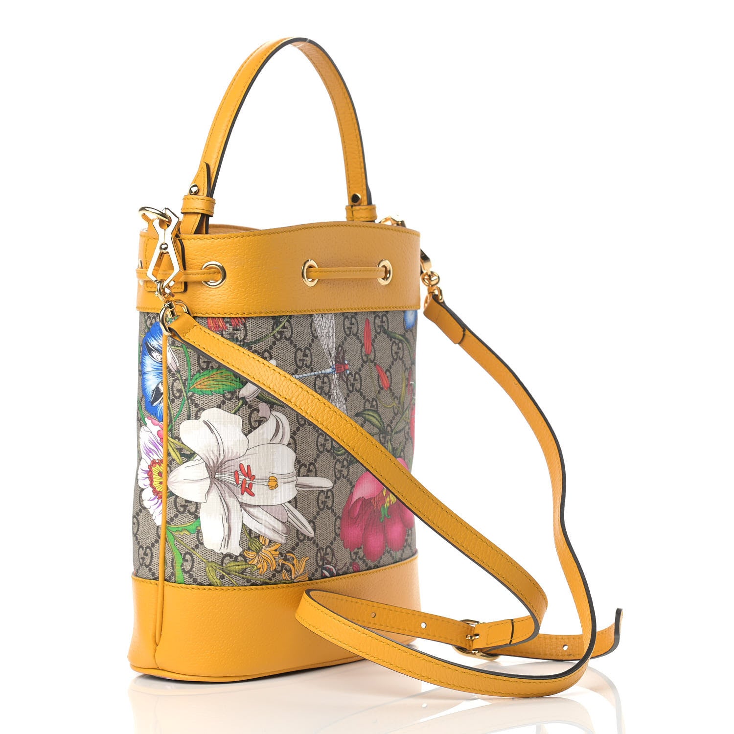Gucci GG Supreme Monogram Flora Small Ophidia Bucket Bag Beige Multicolor Crop 3 of 9