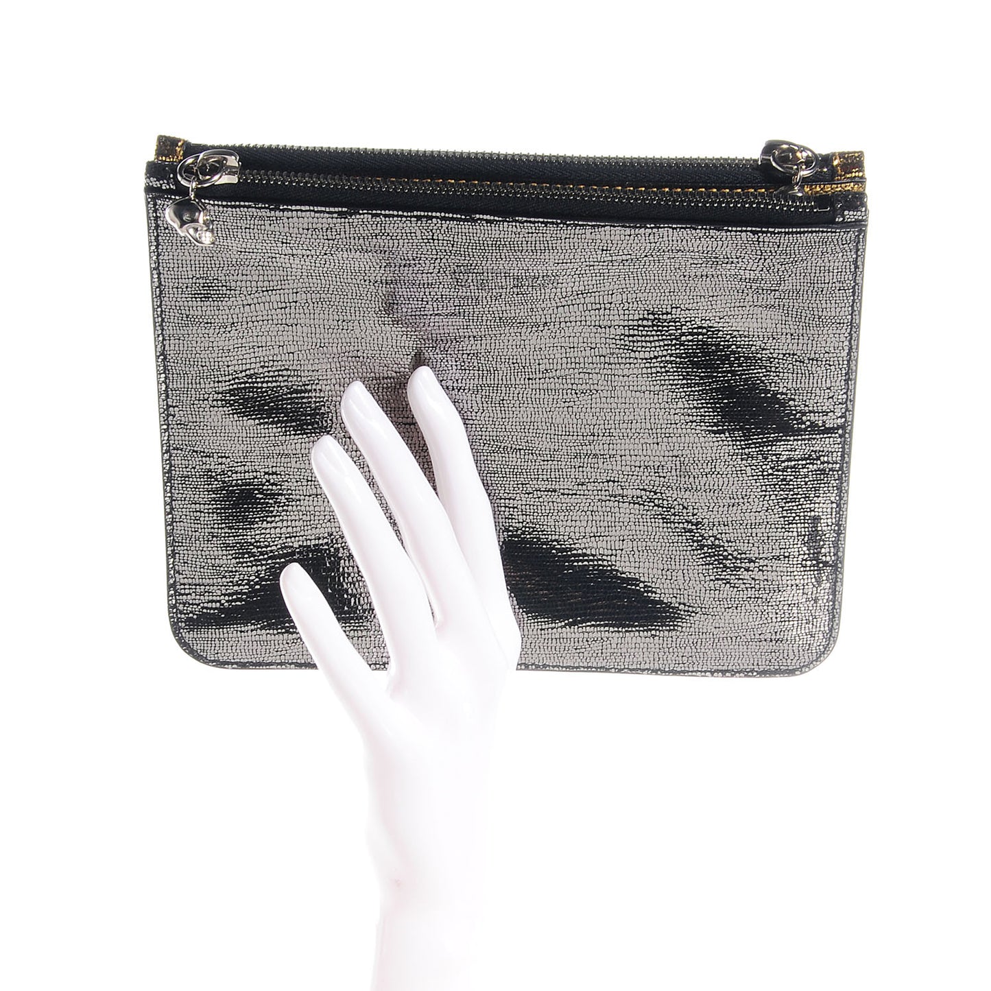 Leather Double Compartment Pouch Gold Silver