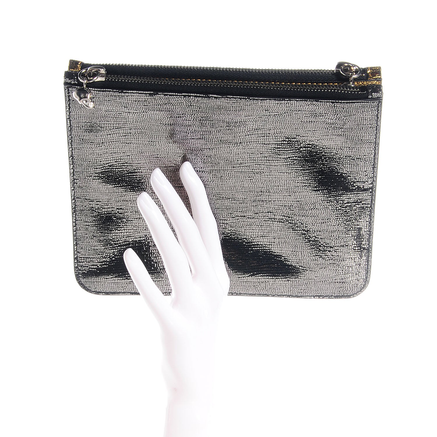Alexander McQueen Leather Double Compartment Pouch Gold Silver 2 of 11