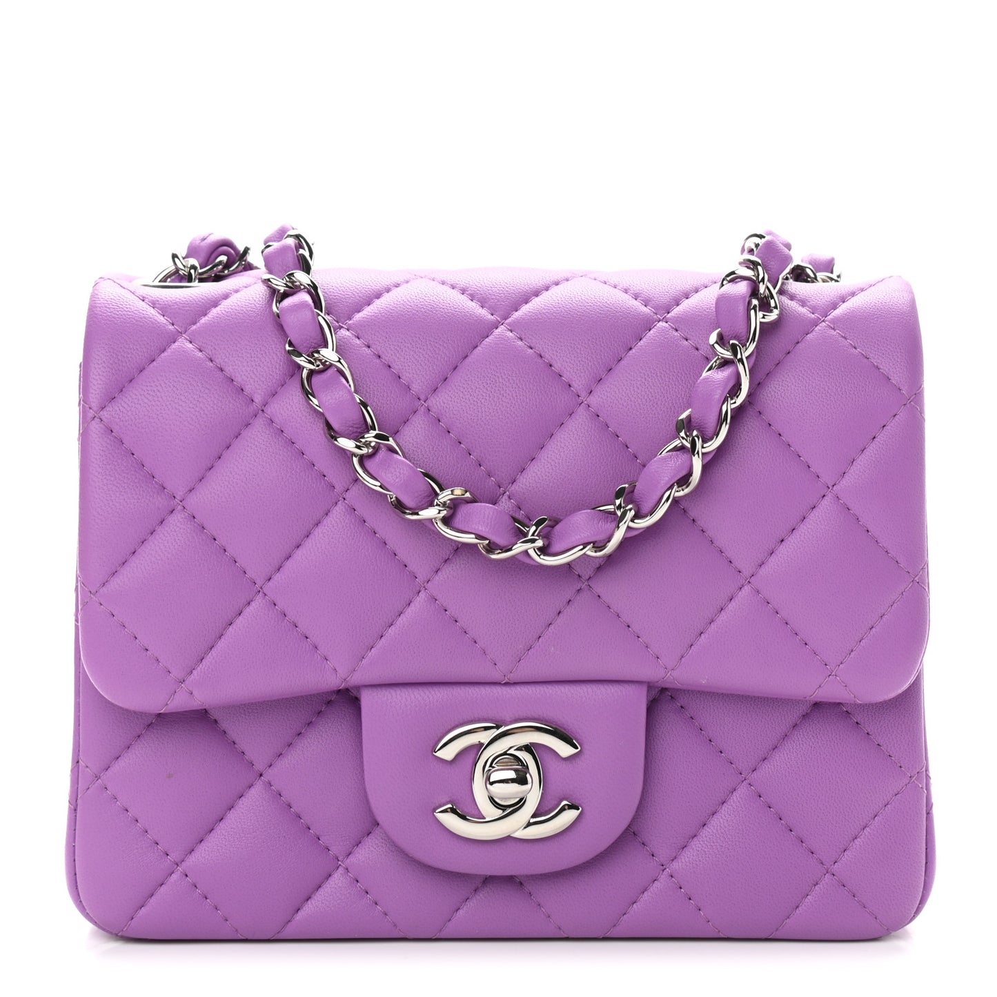 Lambskin Quilted Mini Square Flap Purple