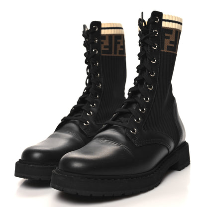 Fendi Calfskin Stretch Fabric Rockoko Biker Boots 39 Tobacco Black Marino 3 of 8