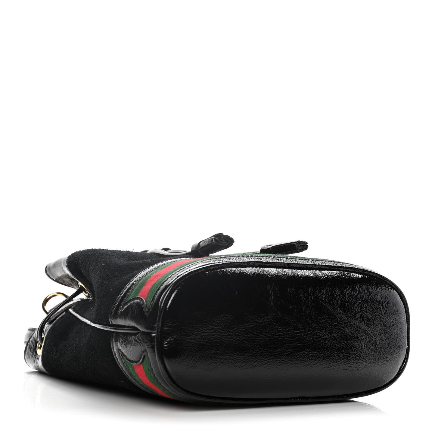 Suede Patent Web Small Ophidia Bucket Bag Black