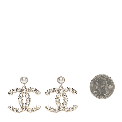 Chanel Pearl Crystal Heart CC Drop Earrings Gold 2 of 4
