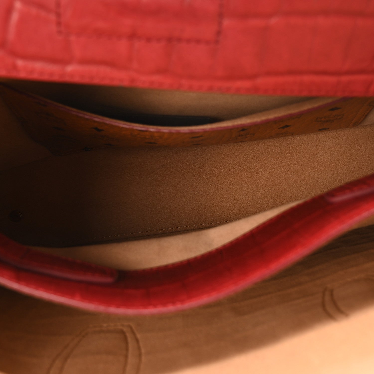 MCM Calfskin Crocodile Embossed Medium Milla Tote Ruby 5 of 10