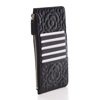 Chanel Caviar Camellia Embossed Classic Flat Wallet Pouch Black 3 of 8